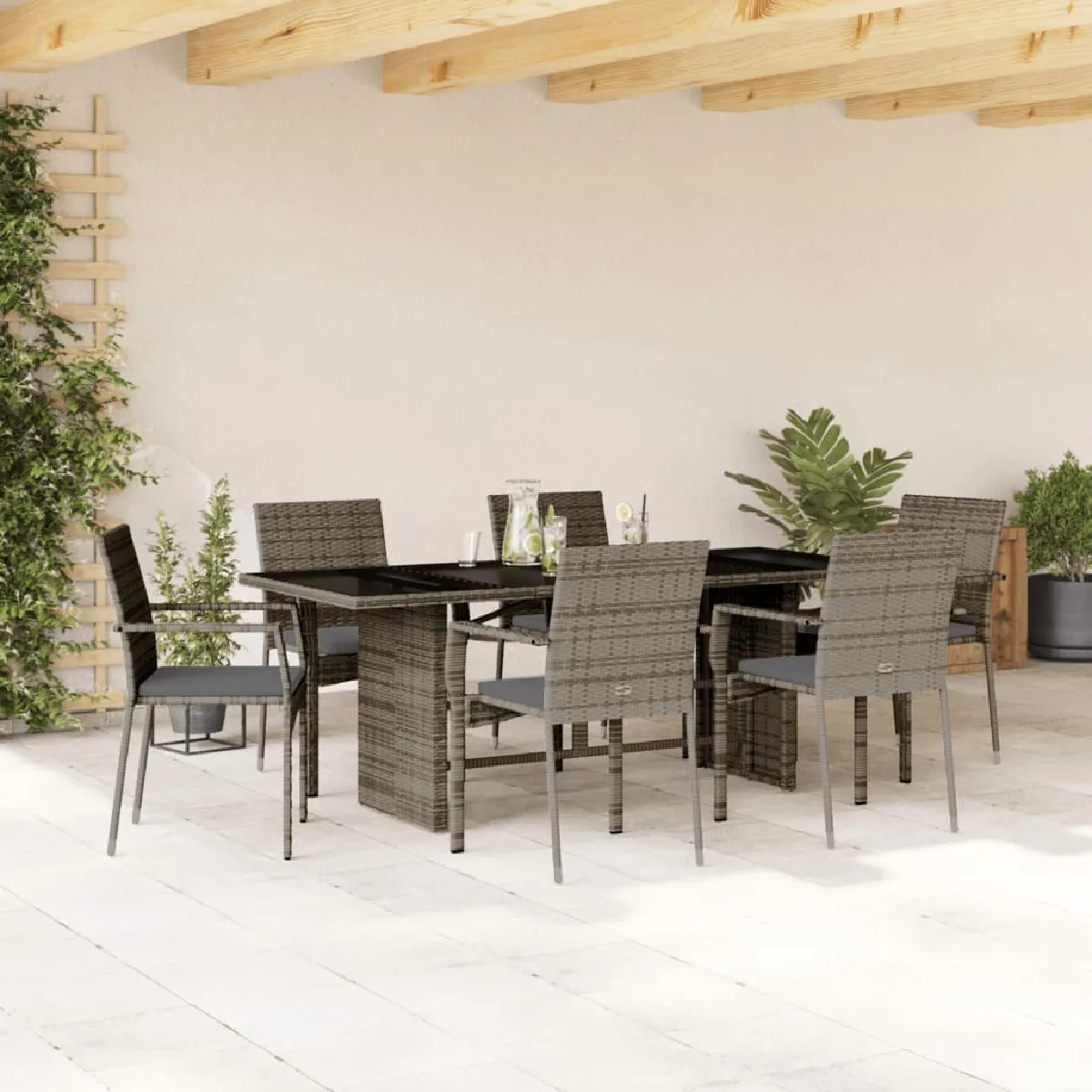 Non Communiqué Gris Salon De Jardin Vidaxl Rotin 7 Pieces 6 Personnes - Image 3