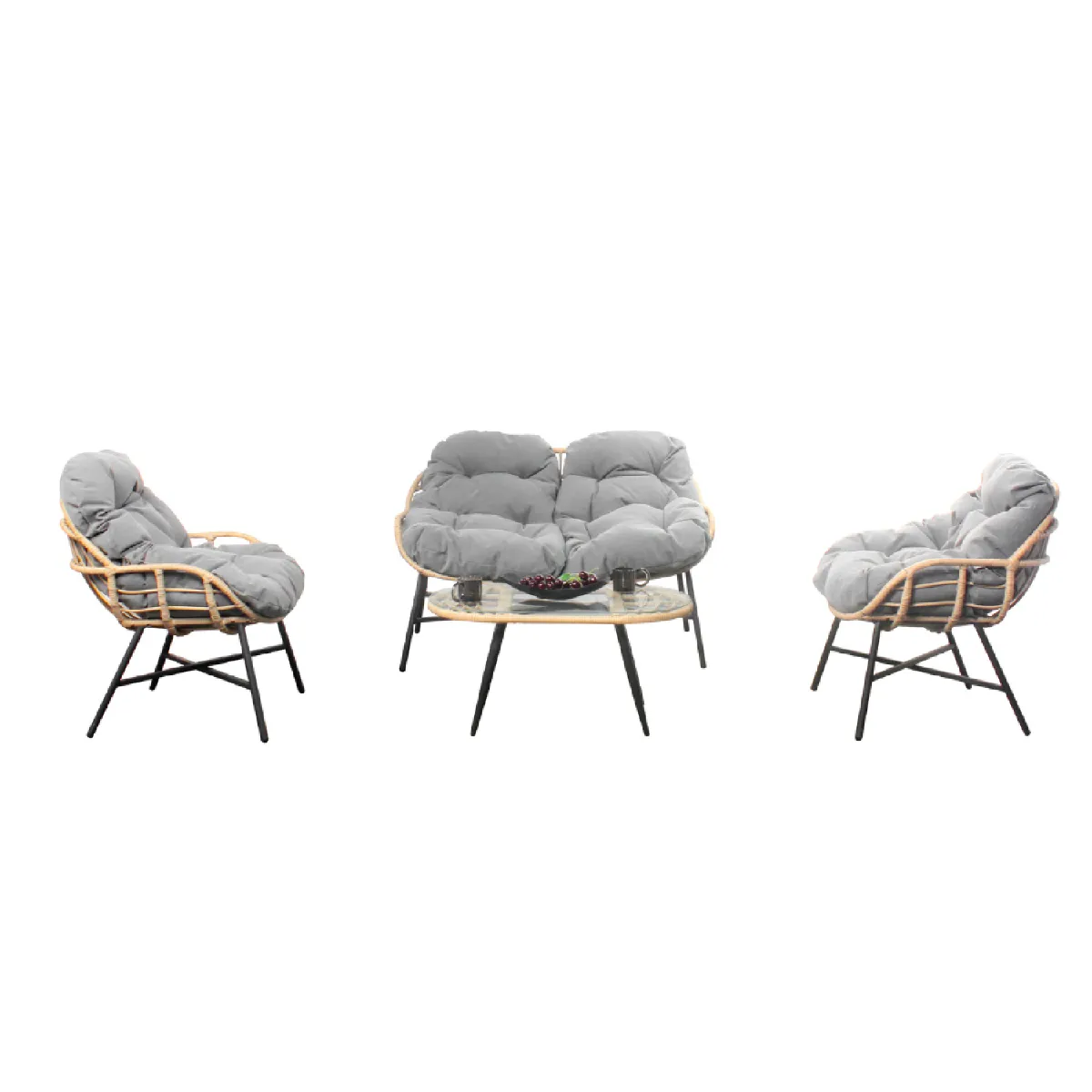 Salon de jardin 4 places canapé + fauteuils gris foncé EVORA