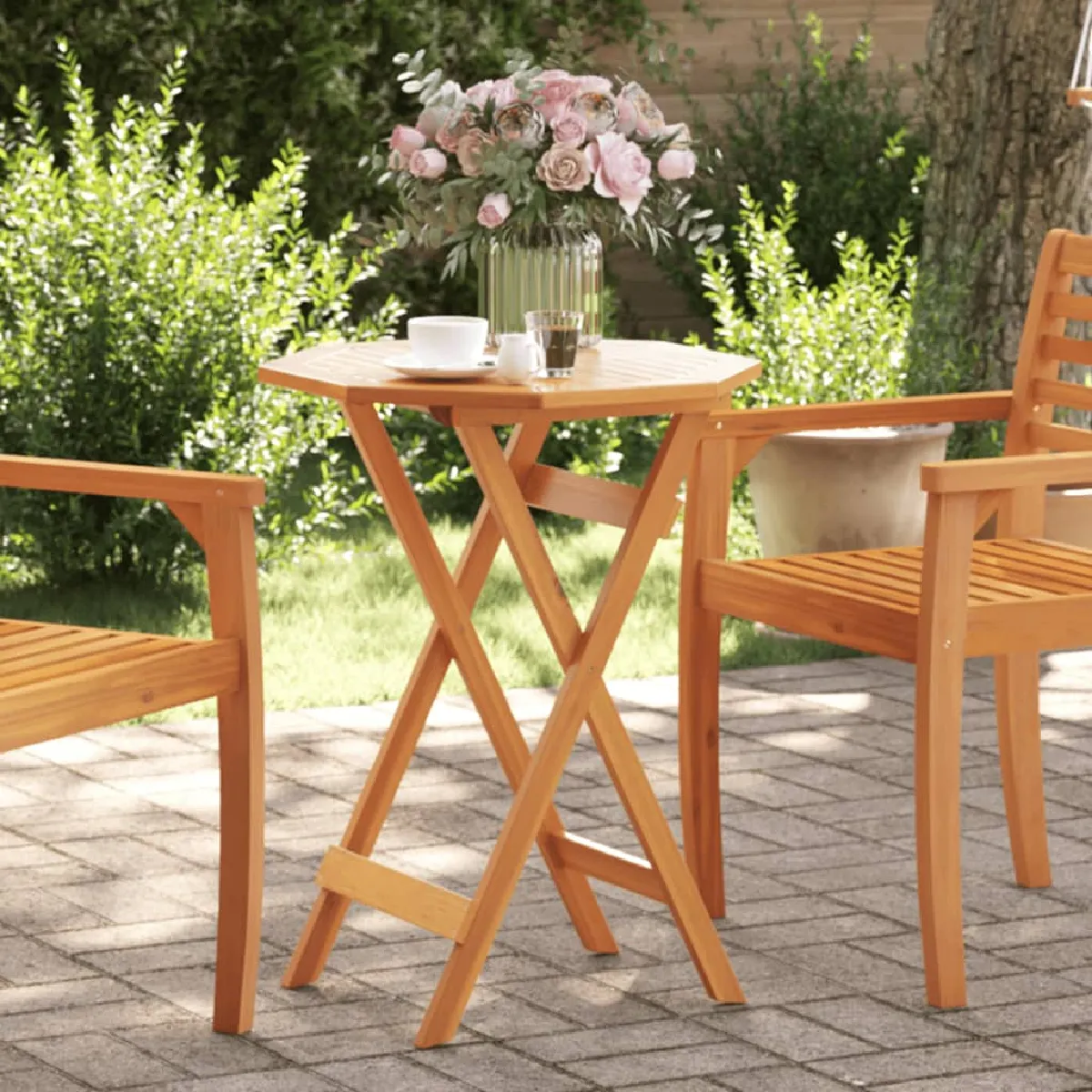 vidaXL Table pliable de jardin Ø60x75 cm bois d'acacia massif table table pliante table de camping table à manger table - vue 2