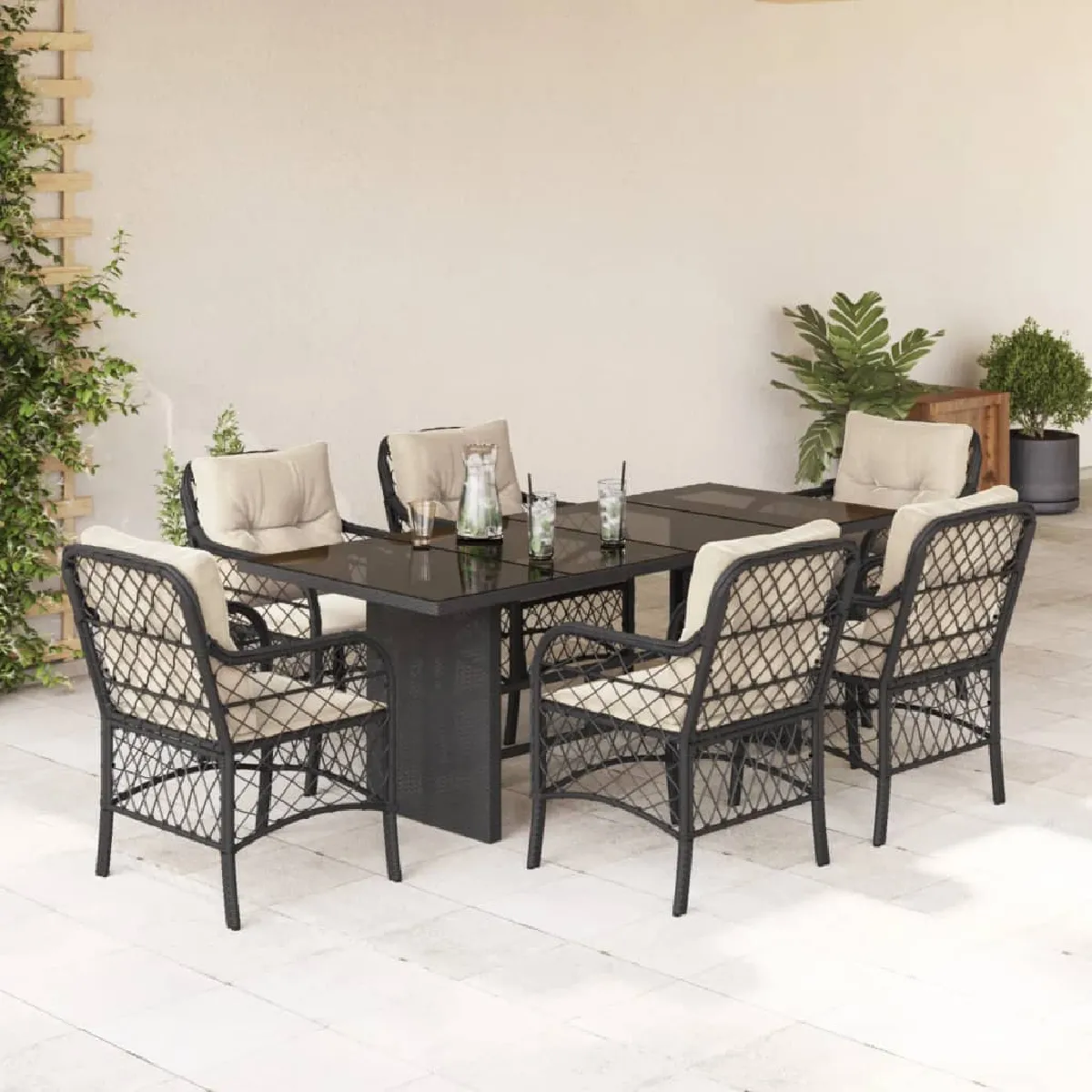 vidaXL Ensemble à Manger de Jardin avec Coussins 7 pcs Table et Chaises à Dossier Rabattable Meubles dExtérieur Patio 3211450 - vue 5