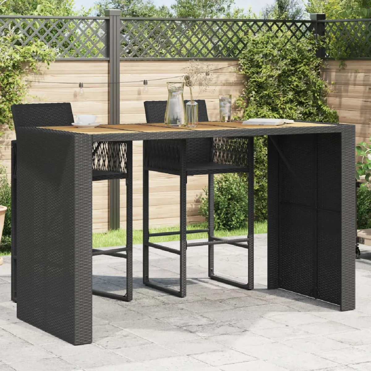 VIDAXL - Table de bar de jardin - Résine tressée et Acacia - Noir - Image 3