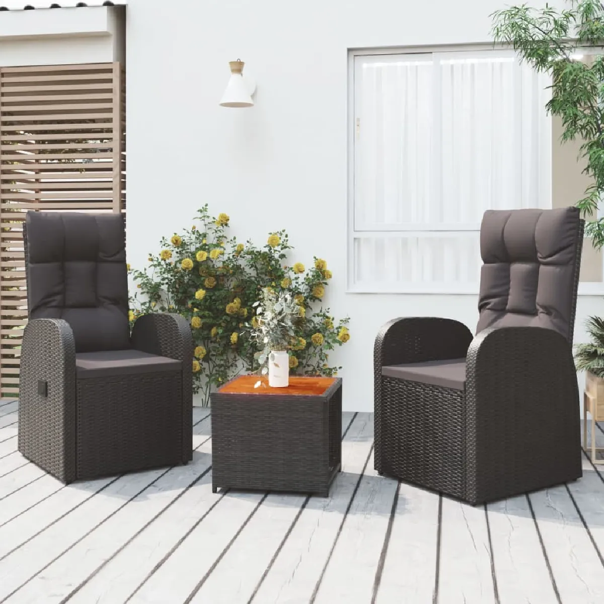 vidaXL Ensemble de salon de jardin 3 pcs Poly rotin et acacia