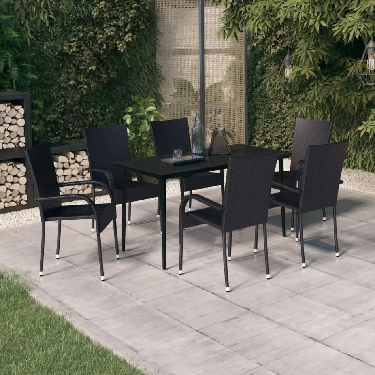 vidaXL Ensemble à manger de jardin 7 pcs - Noir