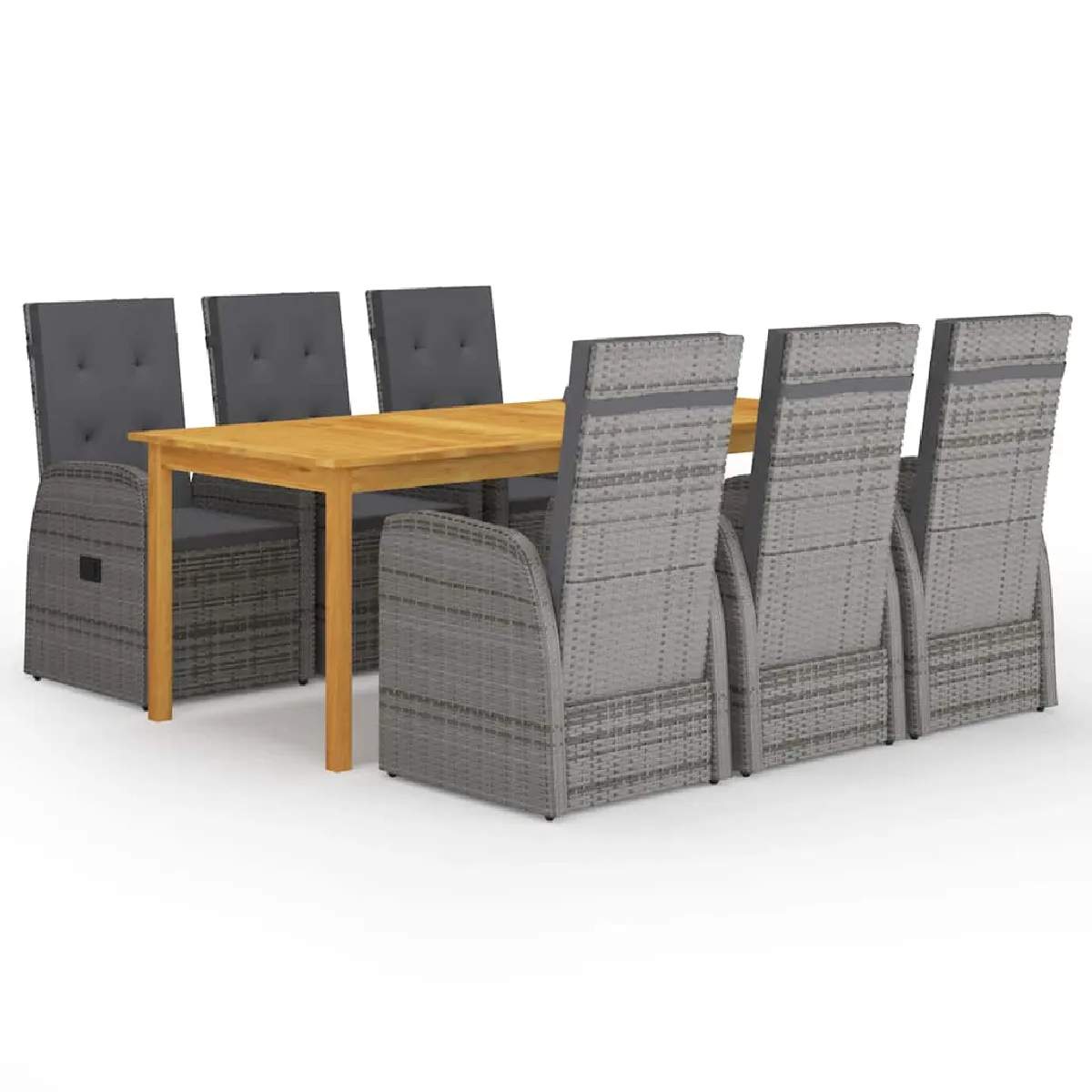 VIDAXL - Salon de jardin - Ensemble table et chaises - 7 pièces - Gris - Image 3