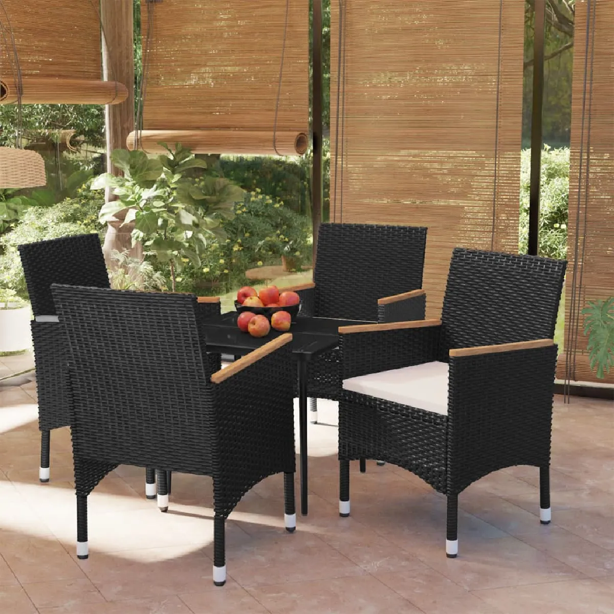Vidaxl Noir Ensemble À Manger De Jardin 5 Pcs