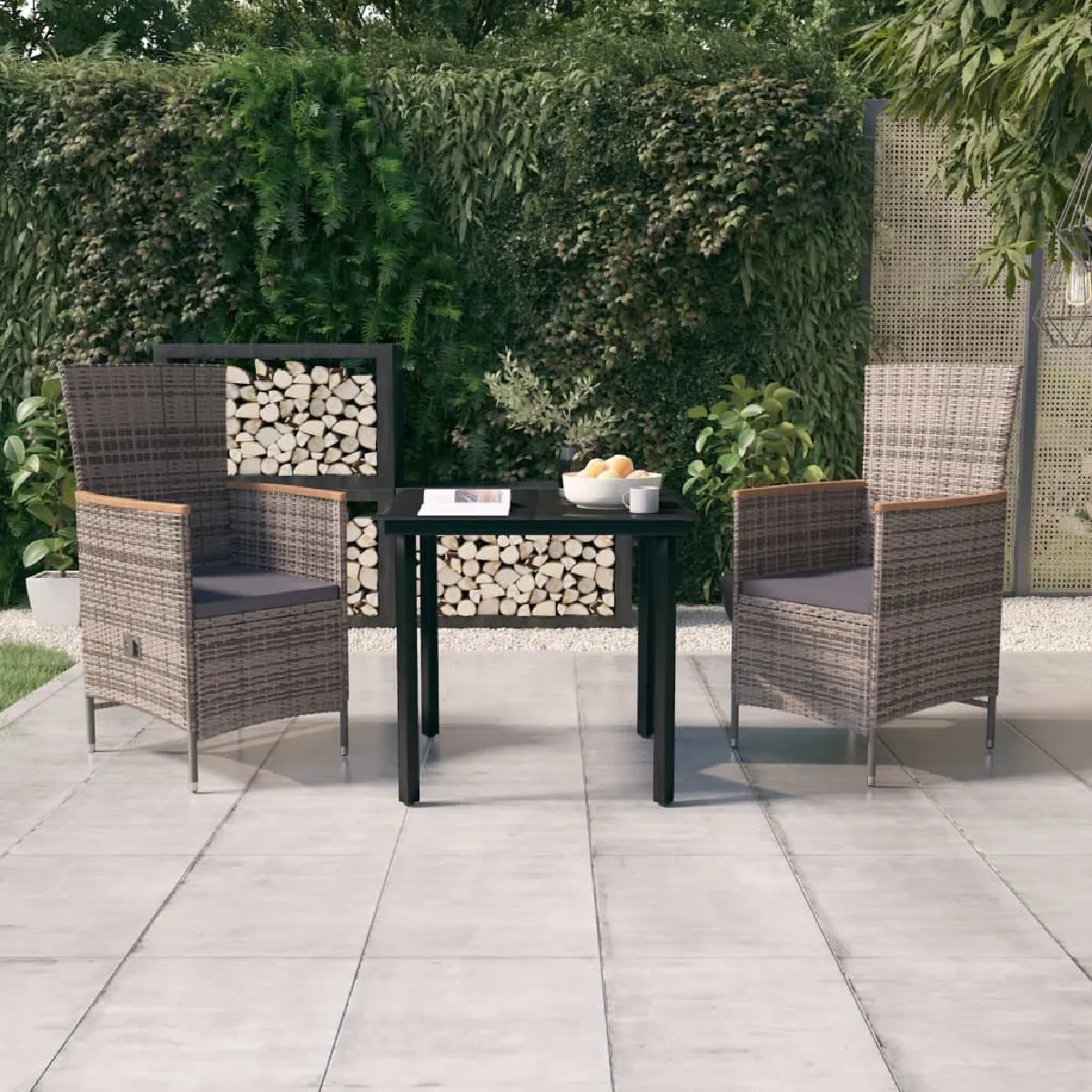 Vidaxl Gris Ensemble À Manger De Jardin 3 Pcs