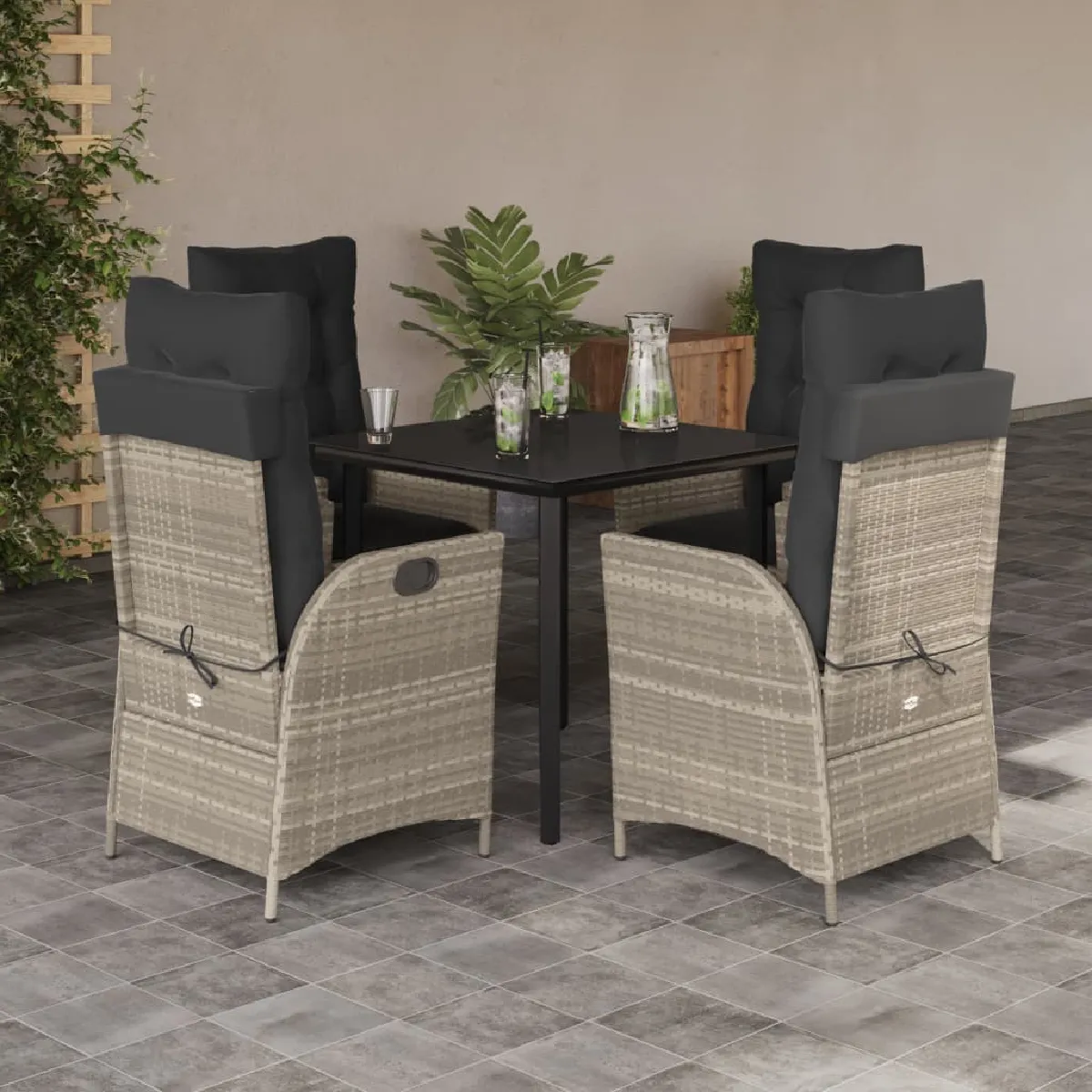 Vidaxl Gris/Clair Ensemble À Manger De Jardin 5 Pcs