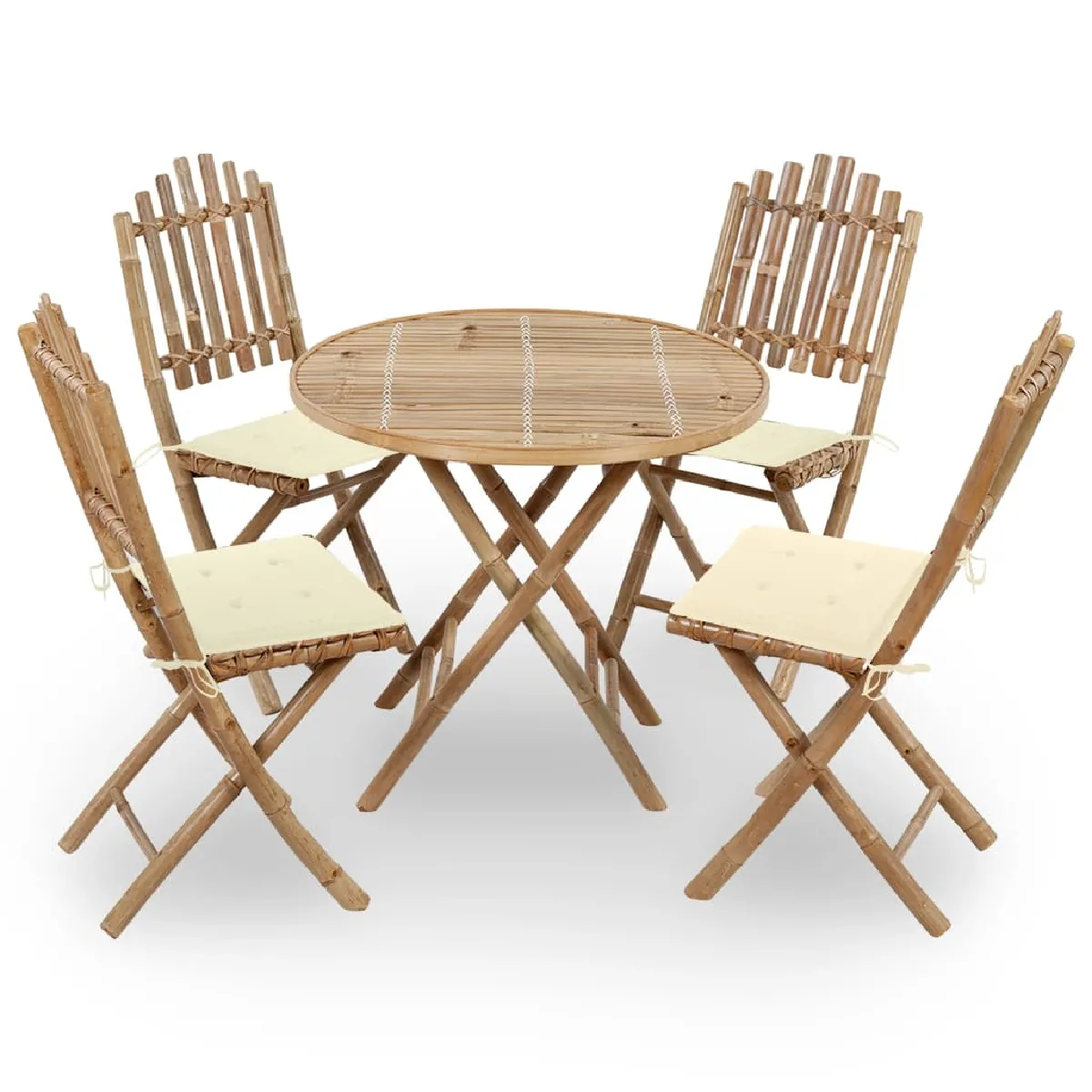 vidaXL Ensemble mobilier à dîner d'extérieur pliable 5 pièces avec coussins Bambou - vue 2