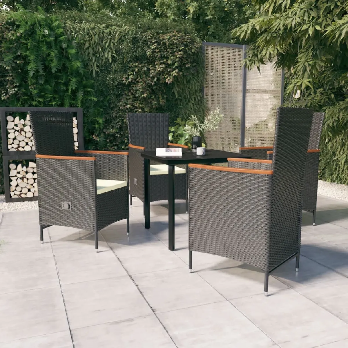 Vidaxl Noir Ensemble À Manger De Jardin Avec Coussins - 5 Pcs - Résine Tressée