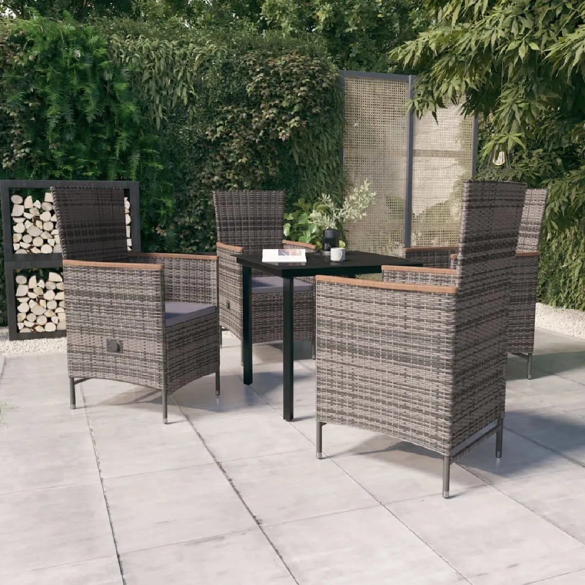 Vidaxl Gris Ensemble À Manger De Jardin Avec Coussins 5 Pcs