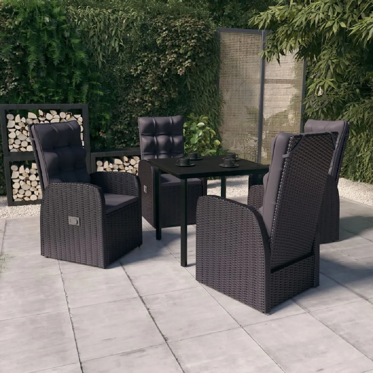 Vidaxl Noir Ensemble À Manger De Jardin 5 Pcs