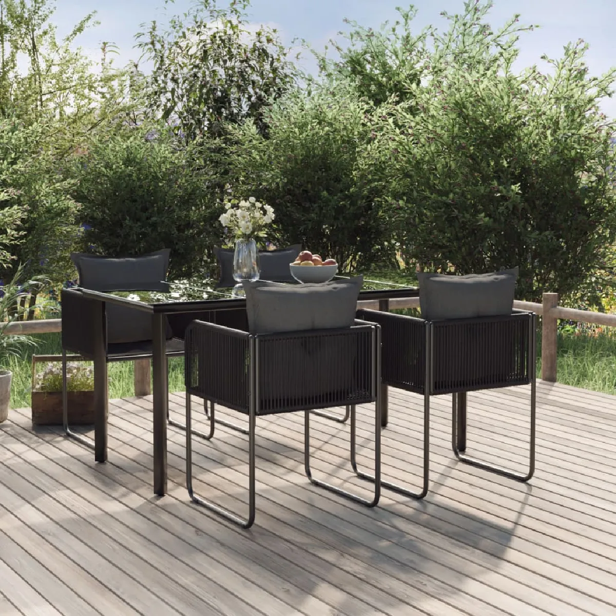 vidaXL Ensemble à manger de jardin 5 pcs - Noir