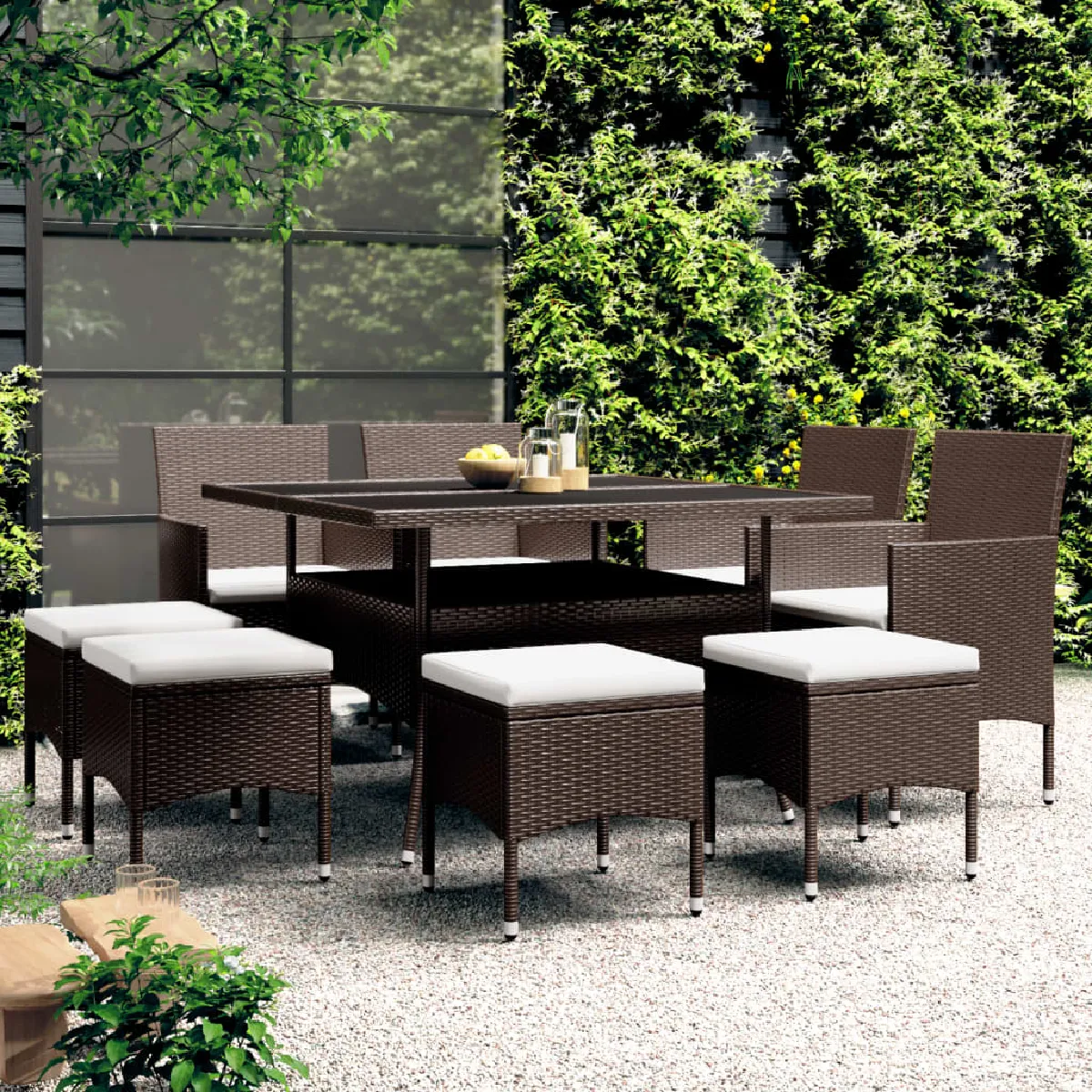 VIDAXL Ensemble à manger de jardin 9 pcs - Marron