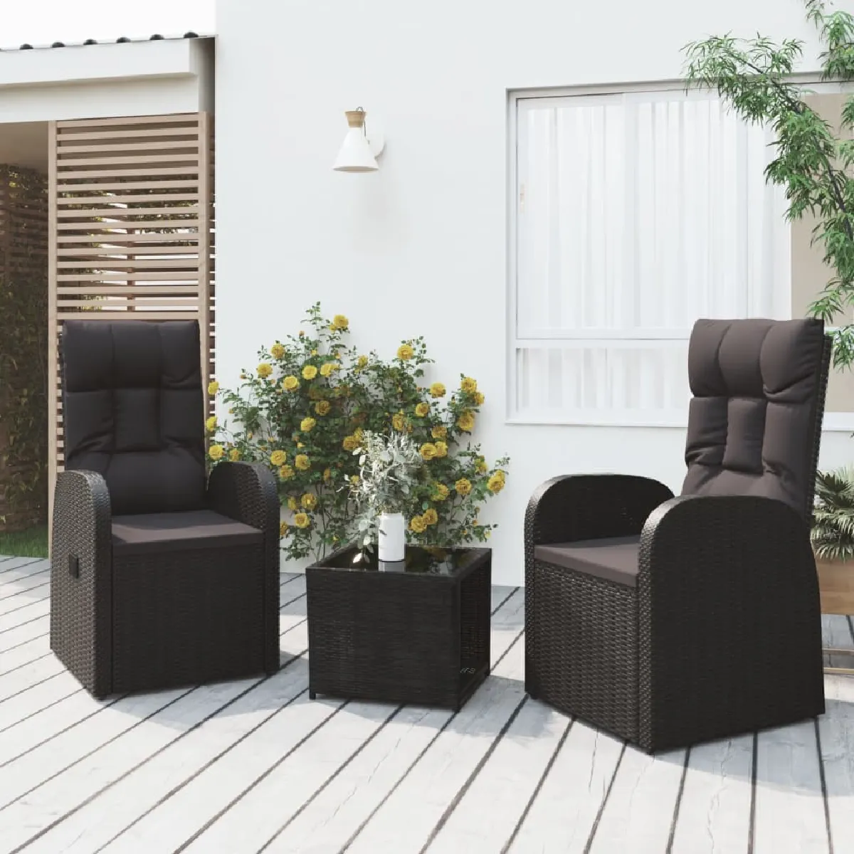 vidaXL Salon de Jardin 3 pcs Poly Rotin et Acier - vue 2