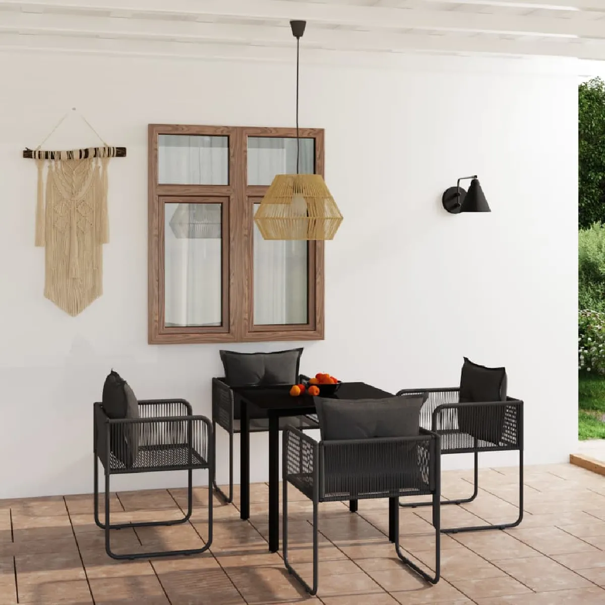 Vidaxl Noir Ensemble À Manger De Jardin 5 Pcs
