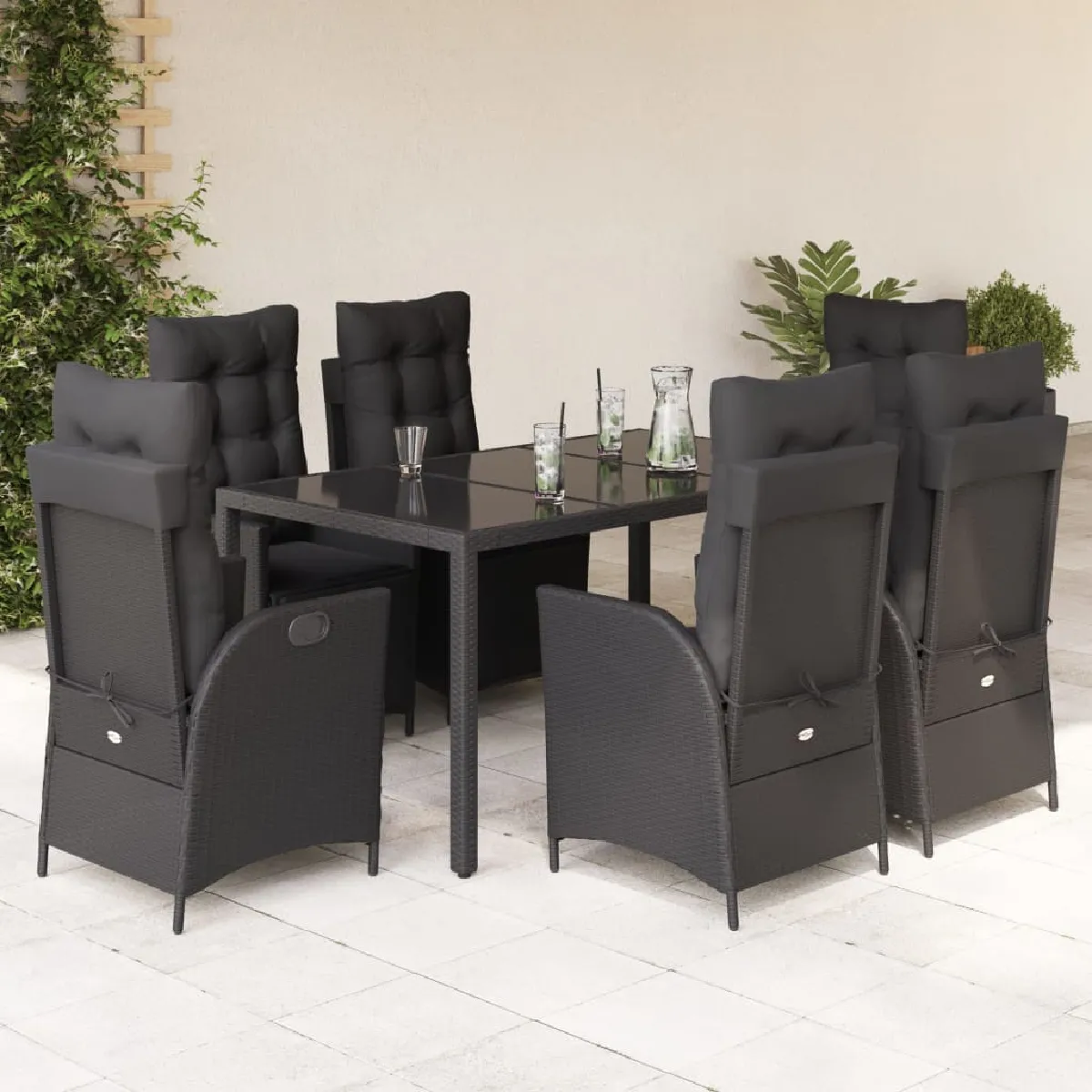vidaXL Ensemble à manger de jardin 7 pcs - Noir Résine tressée