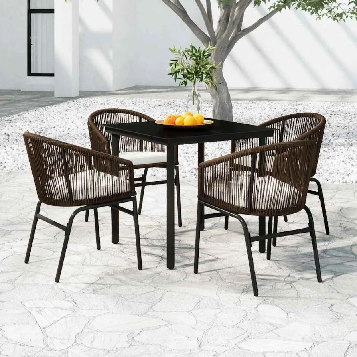 Vidaxl Marron Ensemble À Manger De Jardin 5 Pcs