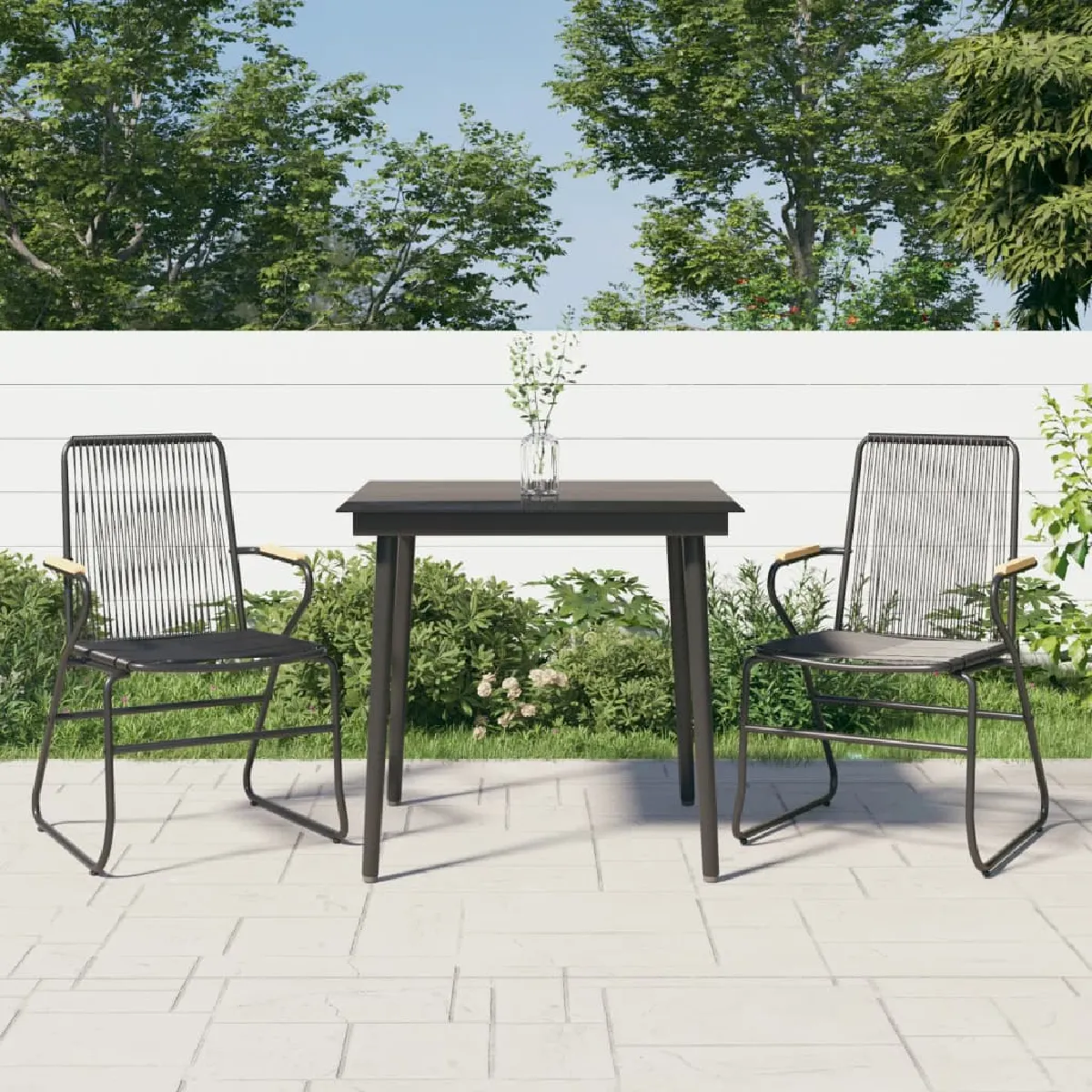 VidaXL Ensemble à manger jardin 3 pcs - Noir rotin