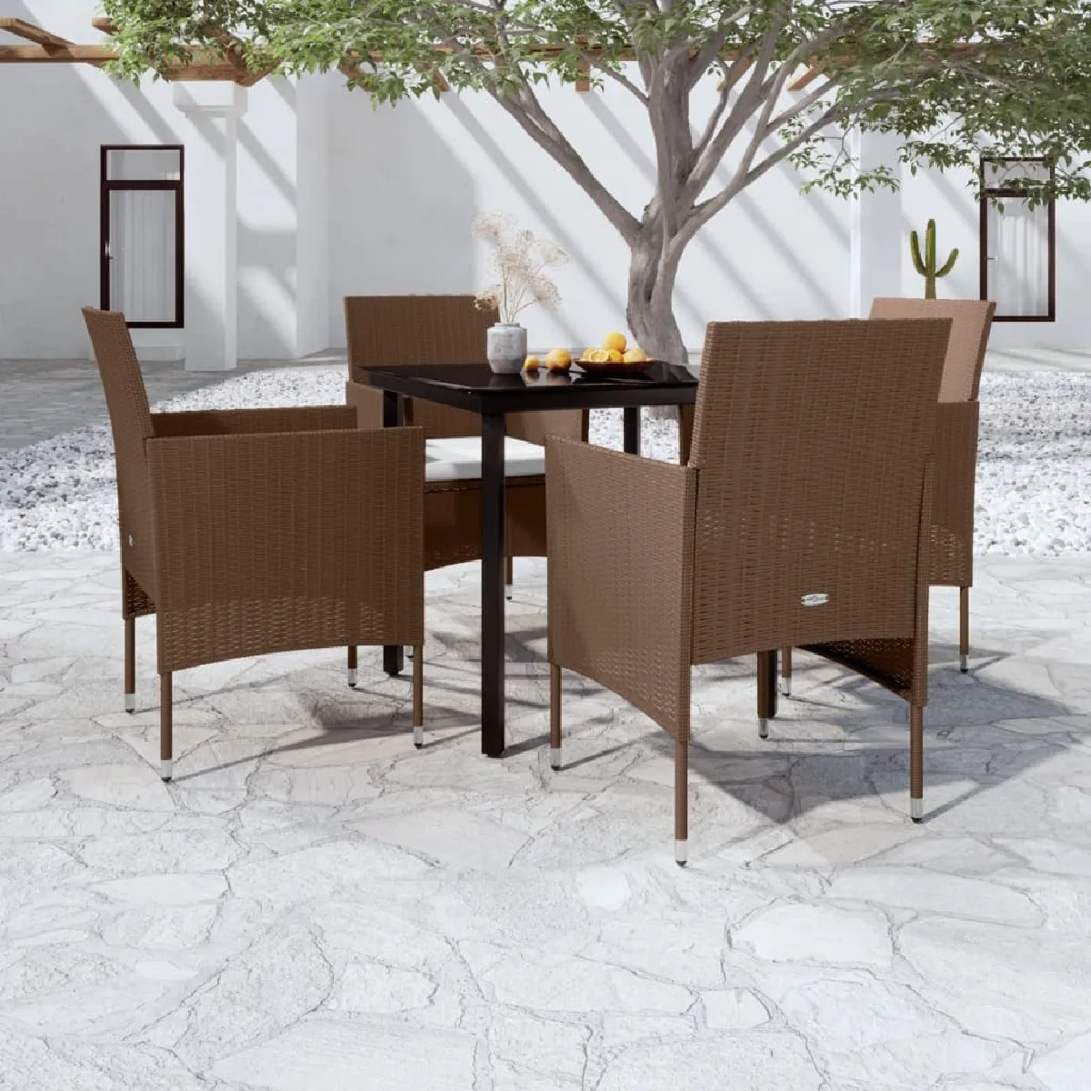 Vidaxl Marron/Noir Ensemble À Manger De Jardin 5 Pcs