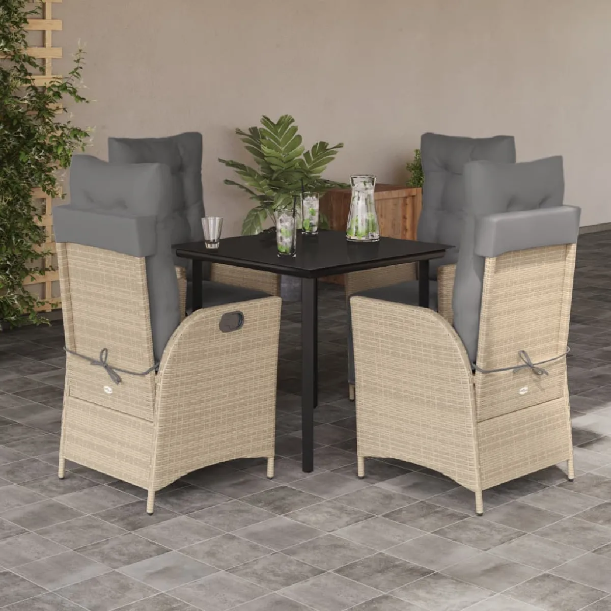 Vidaxl Beige Ensemble À Manger De Jardin 5 Pcs
