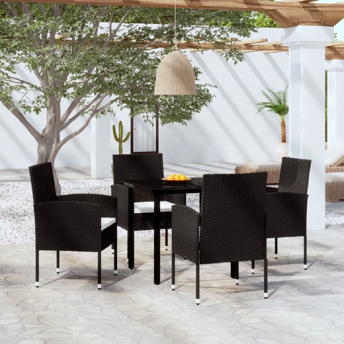 Vidaxl Noir Ensemble À Manger De Jardin 5 Pcs