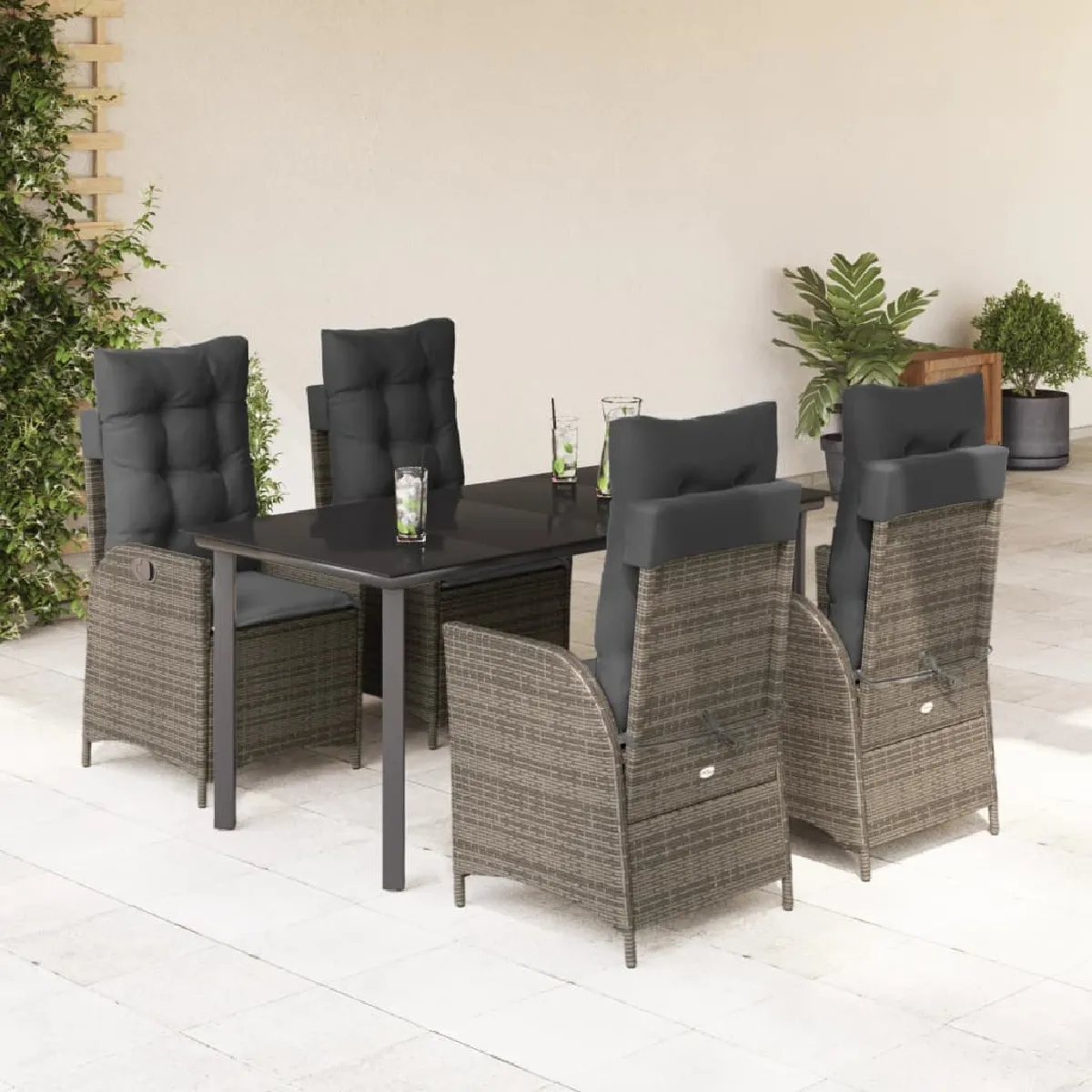 vidaXL Ensemble à manger de jardin 5 pcs - Coussins gris