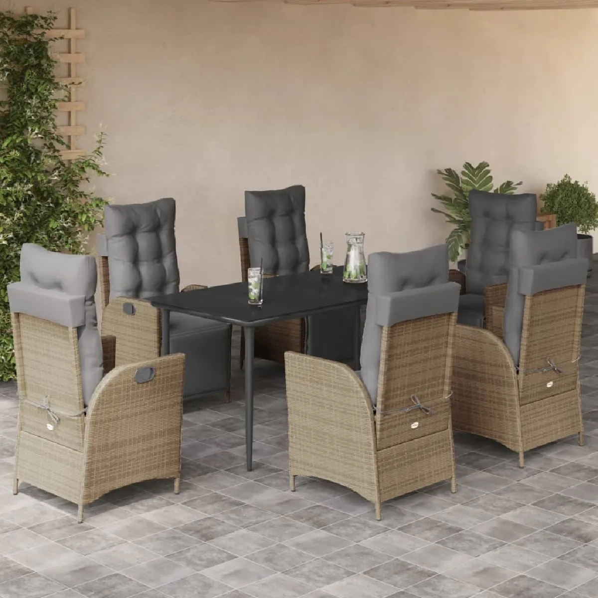 vidaXL Ensemble à manger de jardin coussins 7 pcs mélange rotin - vue 2