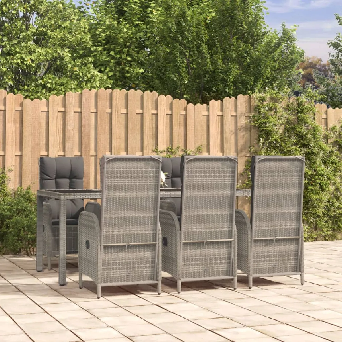 vidaXL Ensemble à manger jardin et coussins 7 pcs rotin - vue 2