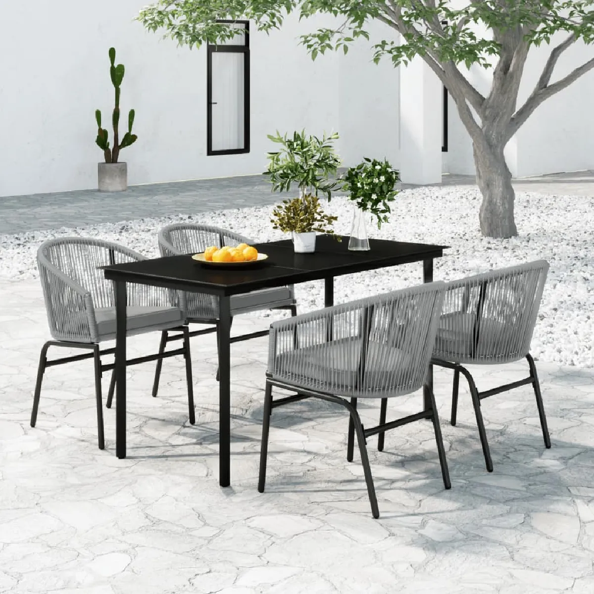 vidaXL Ensemble à manger de jardin 5 pcs - Gris