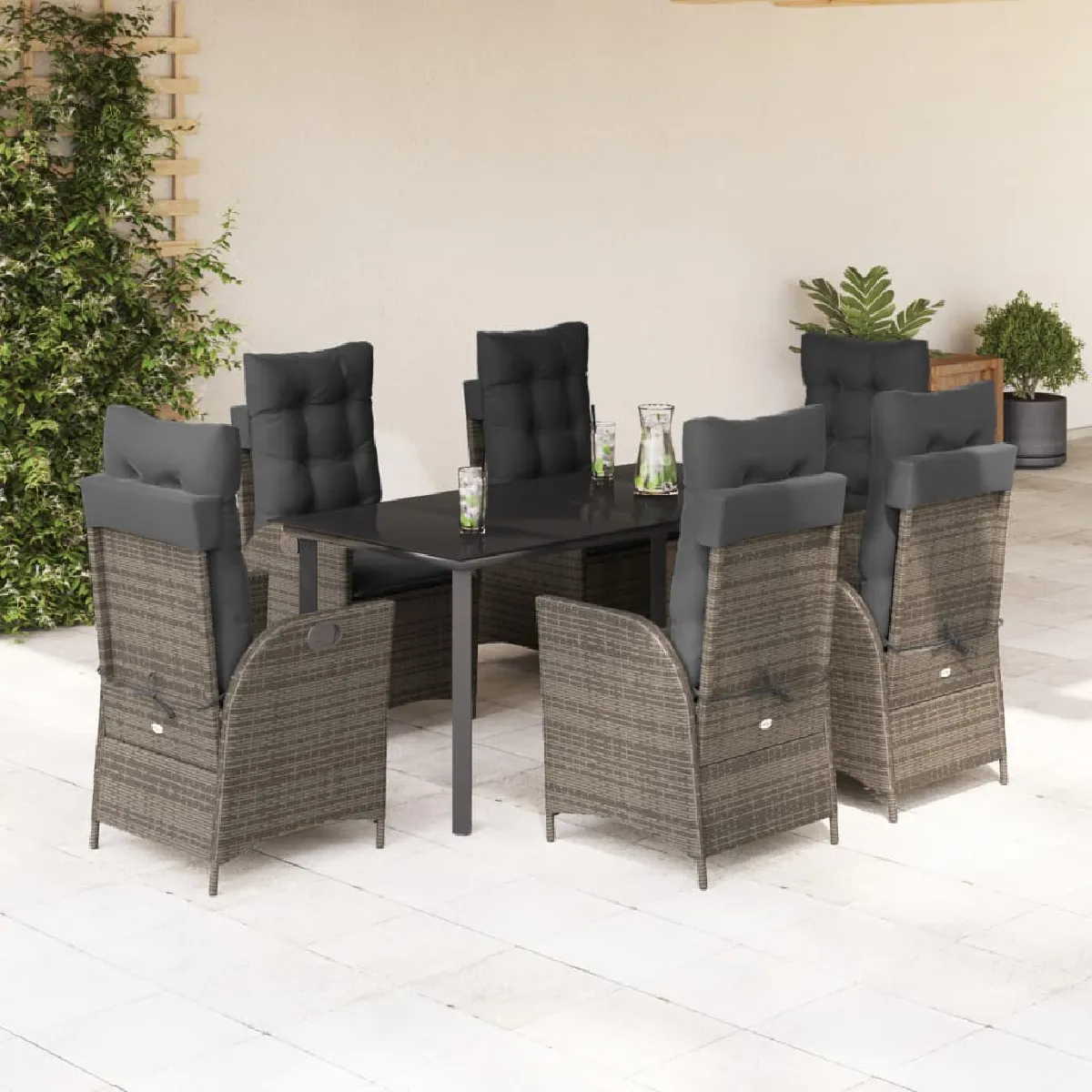 vidaXL Ensemble à manger de jardin et coussins 7 pcs rotin 3277678 - vue 3