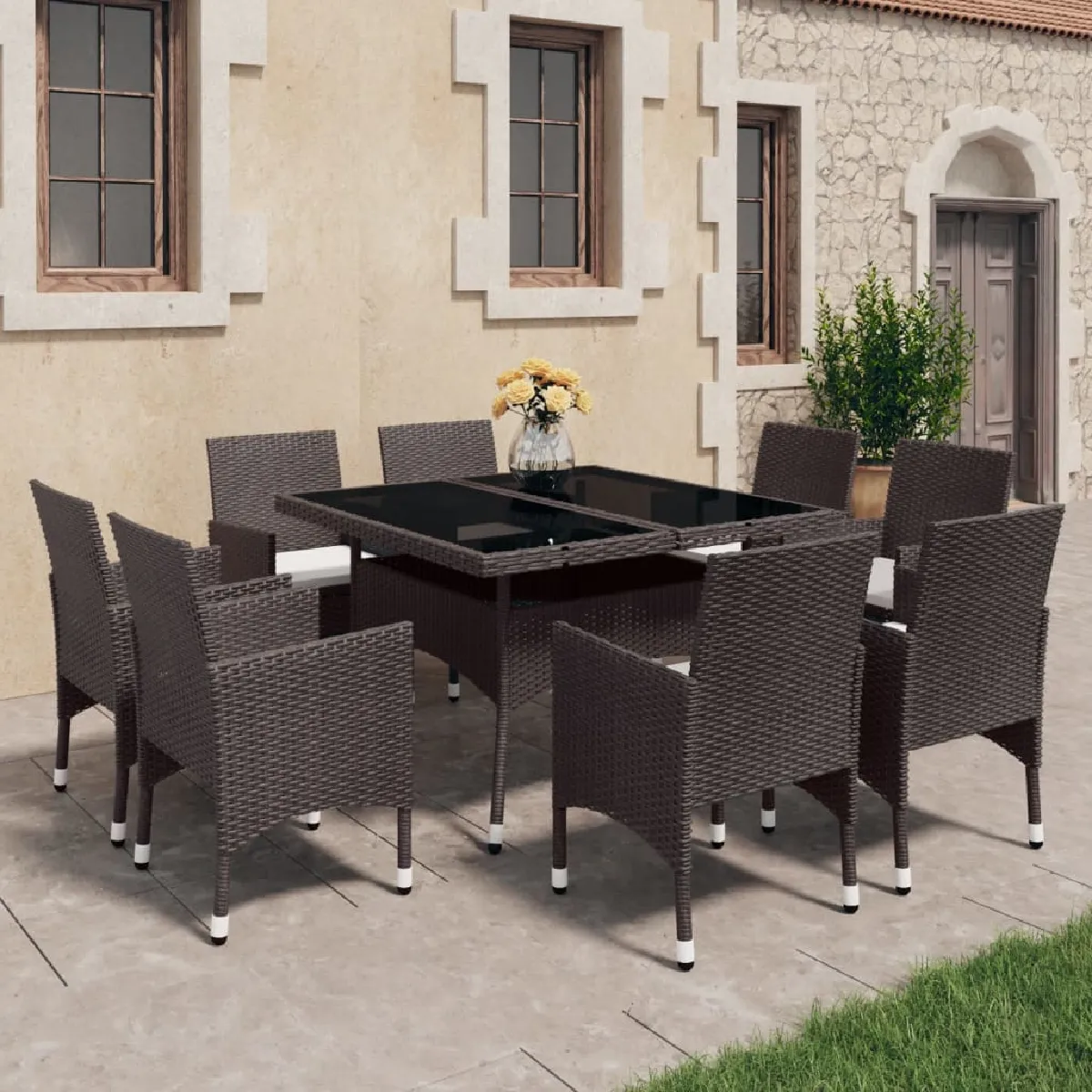 vidaXL Ensemble à manger de jardin 9 pcs - Marron Résine tressée