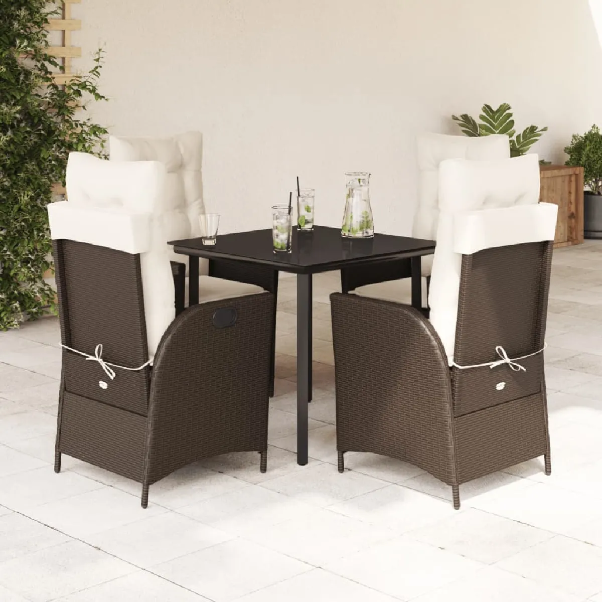 Vidaxl Marron Ensemble À Manger De Jardin 5 Pcs Et Coussins
