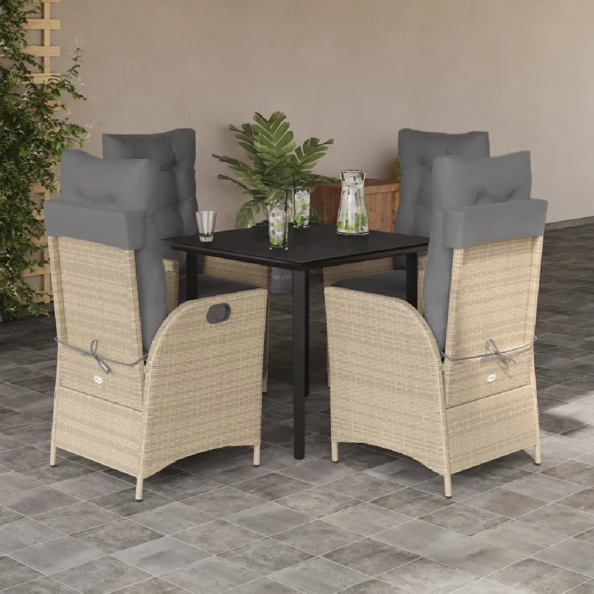 Vidaxl Beige Ensemble À Manger Jardin 5 Pcs