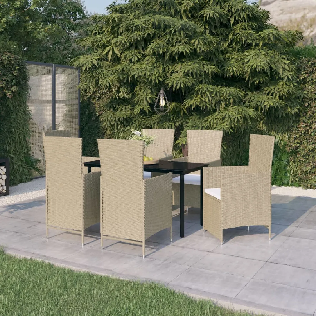 VIDAXL Ensemble de salle à manger de jardin 7 pcs - Beige