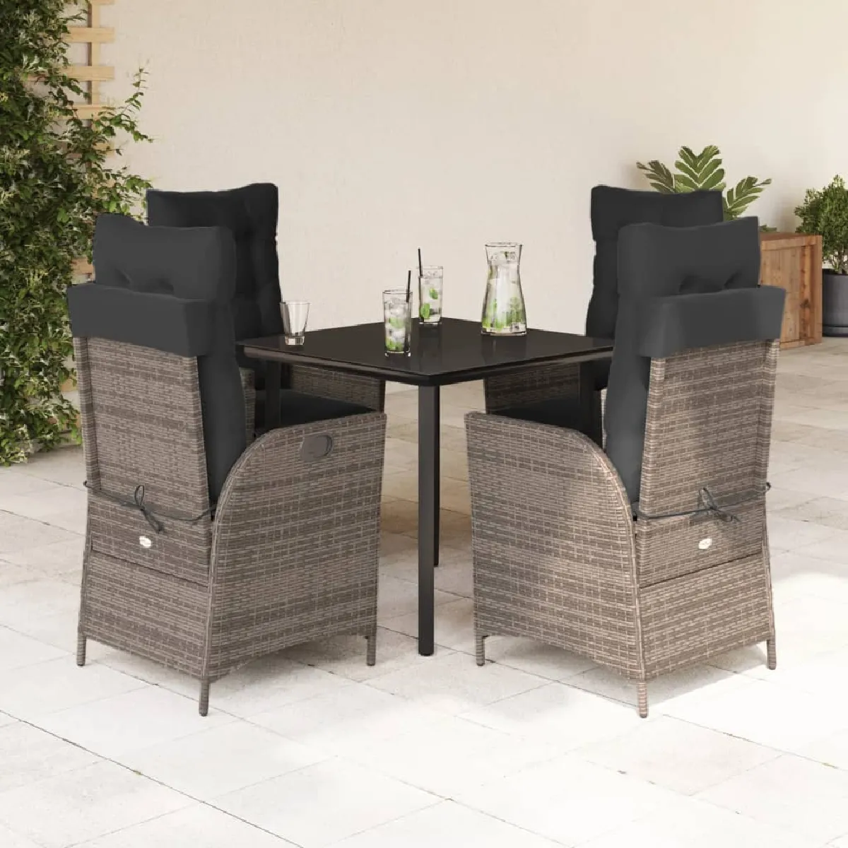 Vidaxl Gris Ensemble À Manger De Jardin 5 Pcs