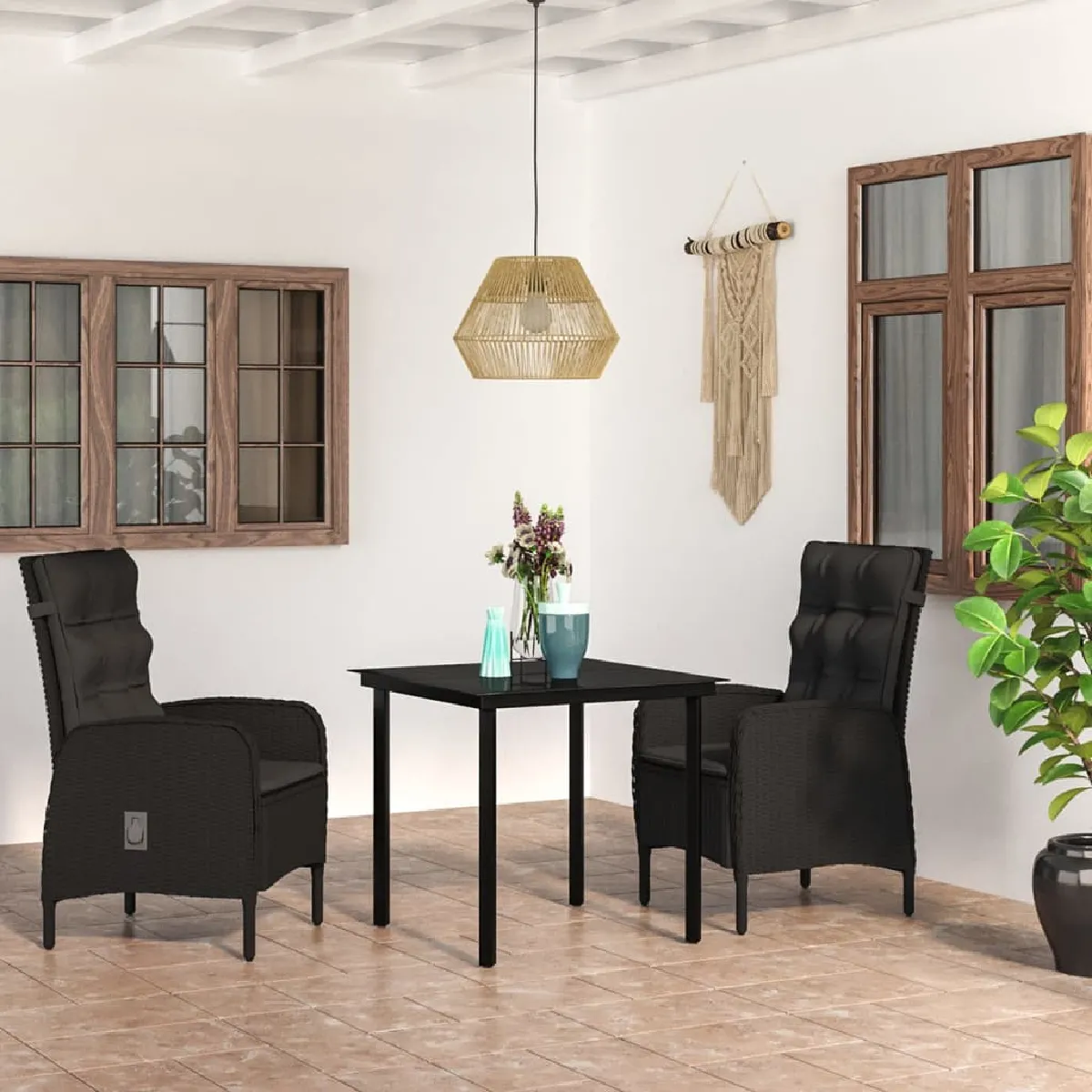 Vidaxl Noire Ensemble À Manger De Jardin 3 Pièces - Résine Tressée