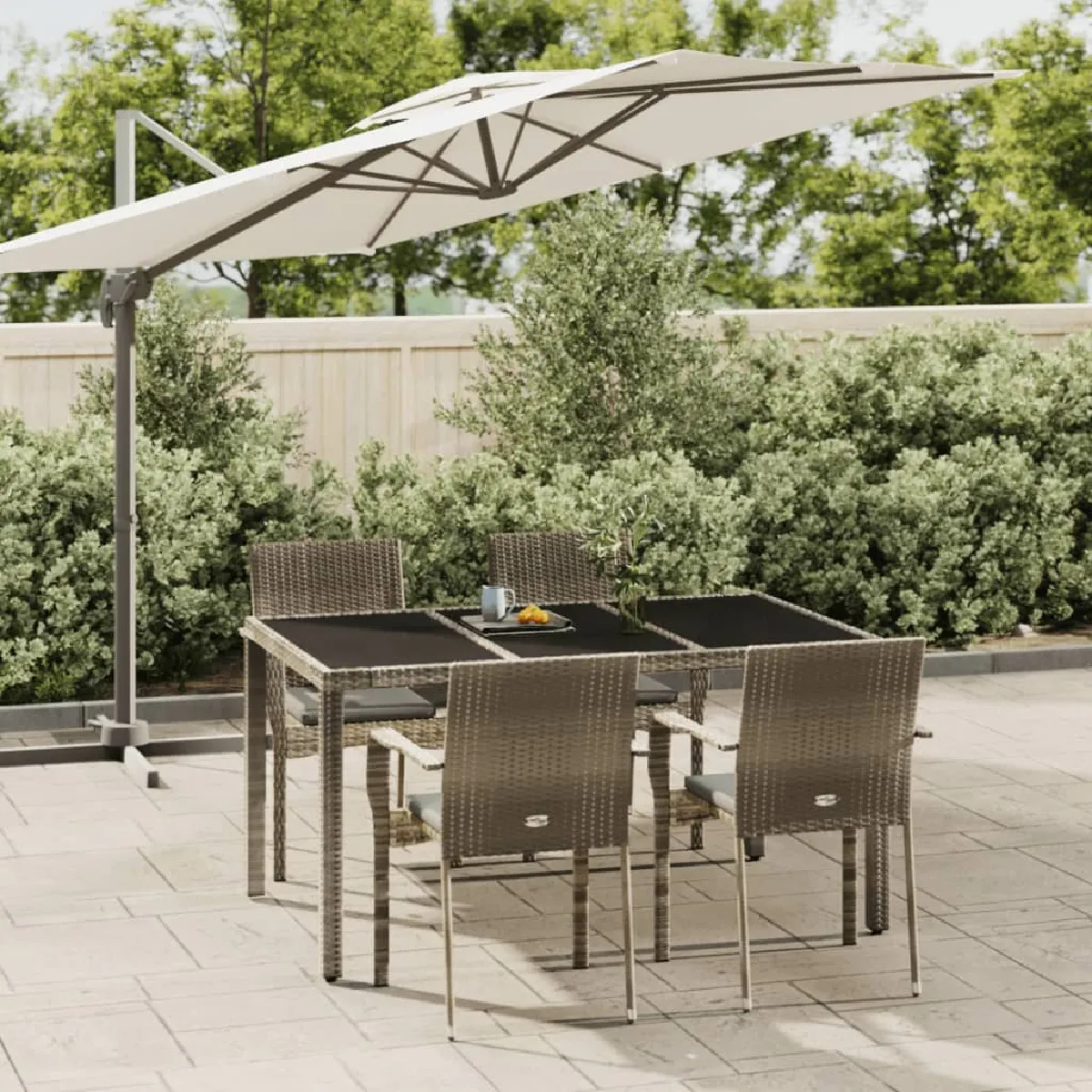 vidaXL Ensemble à manger de jardin 5 pcs - Coussins gris résine tressée