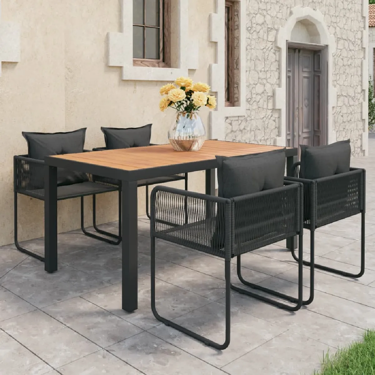 Vidaxl Noir Salon De Jardin Rotin 5 Pieces 5 Personnes - Image 3