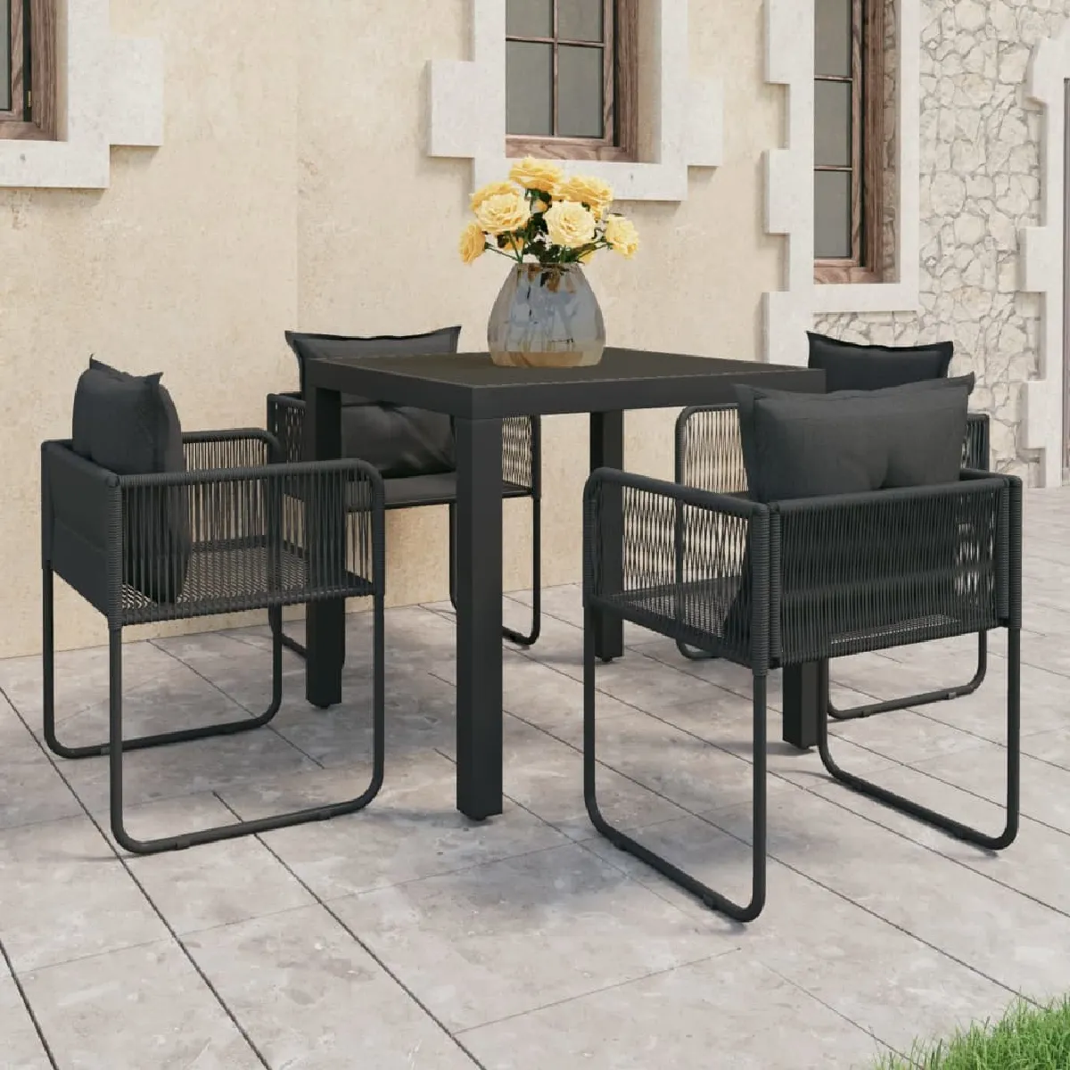 vidaXL Salon de jardin - 5 pcs - PVC Résine tressée Noir