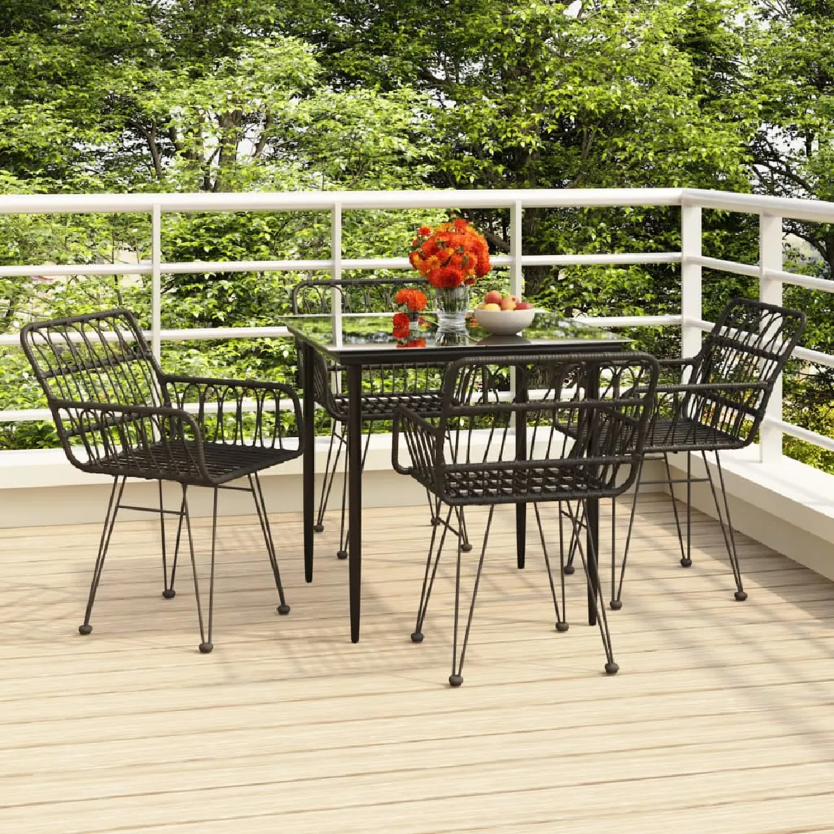 vidaXL Ensemble à manger de jardin 5 pcs - Résine tressée Noir