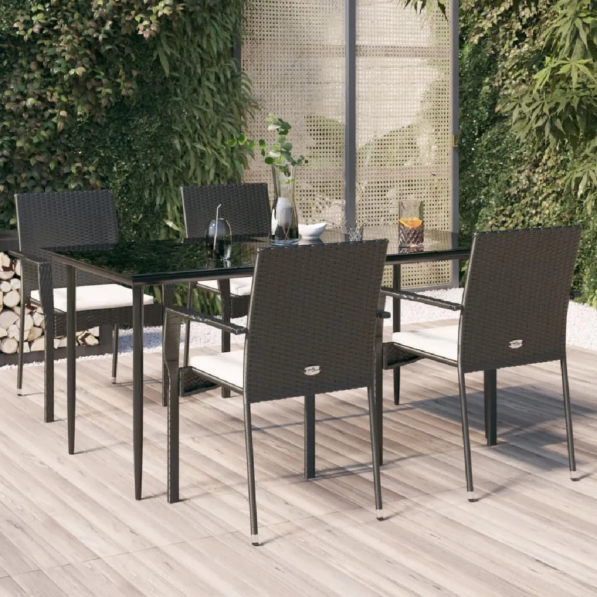 vidaXL Ensemble à manger de jardin coussins 5pcs Résine tressée
