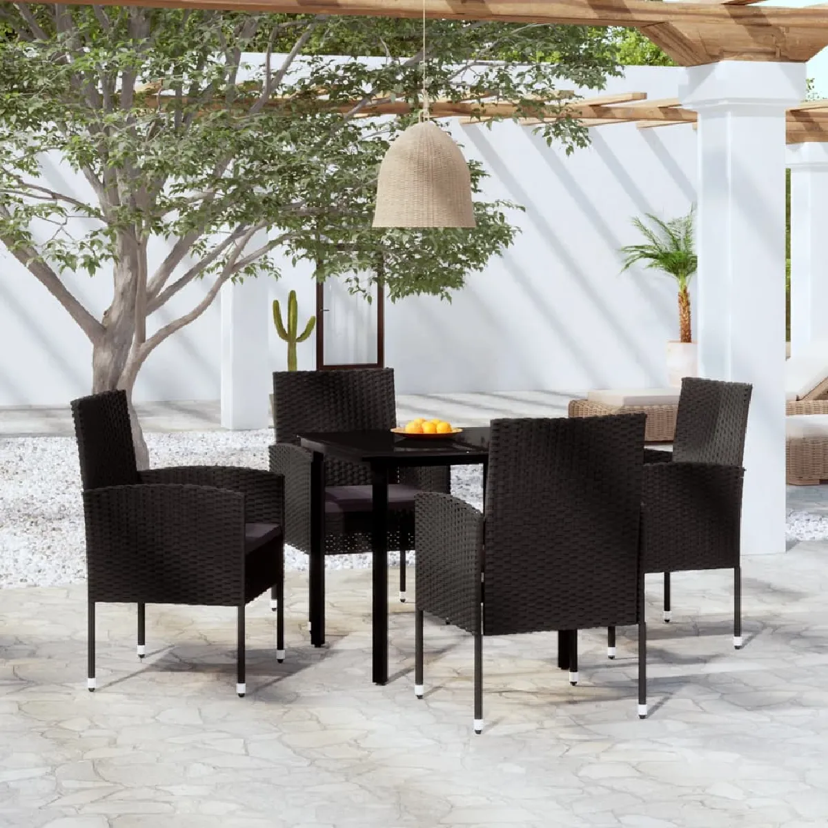 Vidaxl Noir Ensemble À Manger De Jardin 5 Pcs