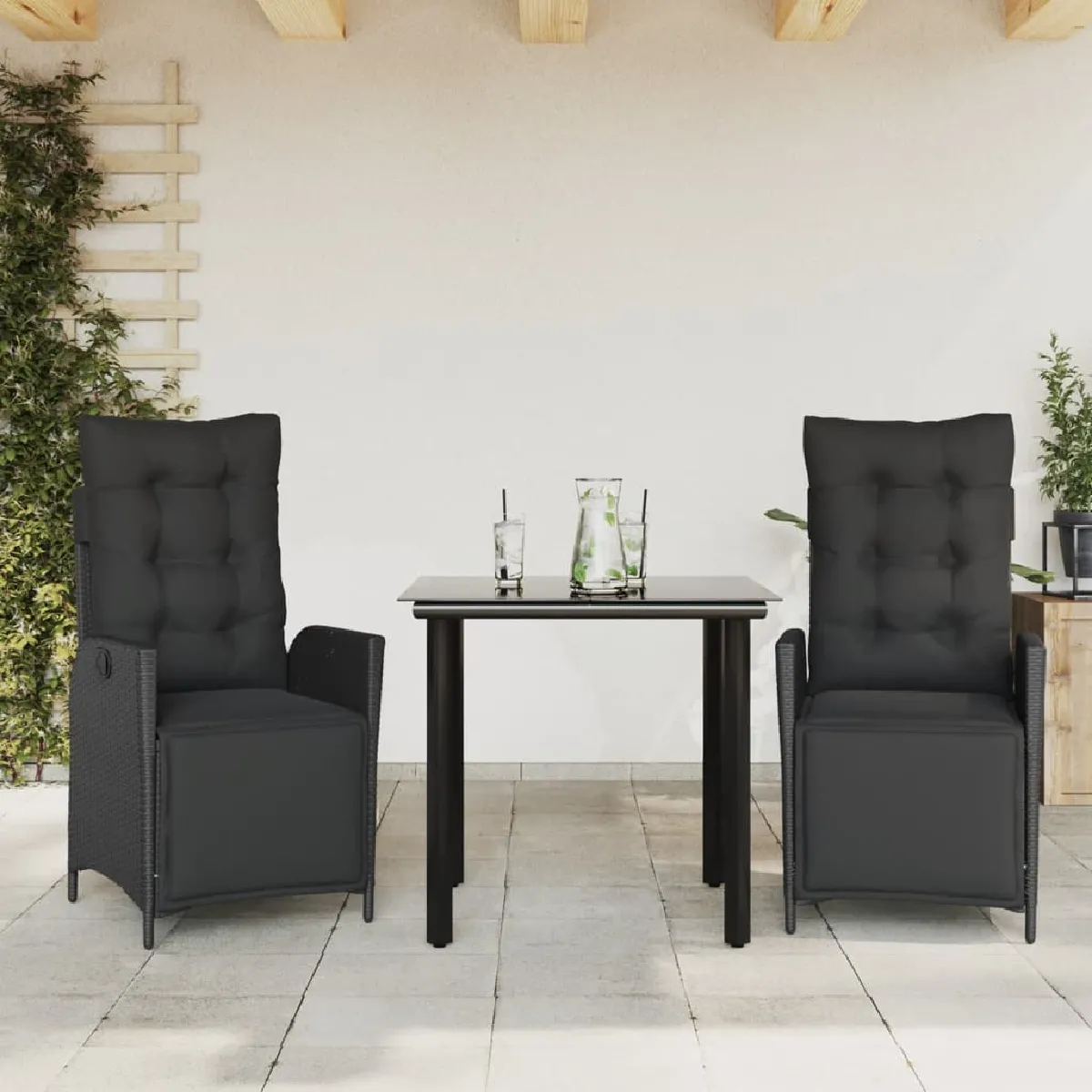 Vidaxl Noir Ensemble À Manger De Jardin 3 Pcs