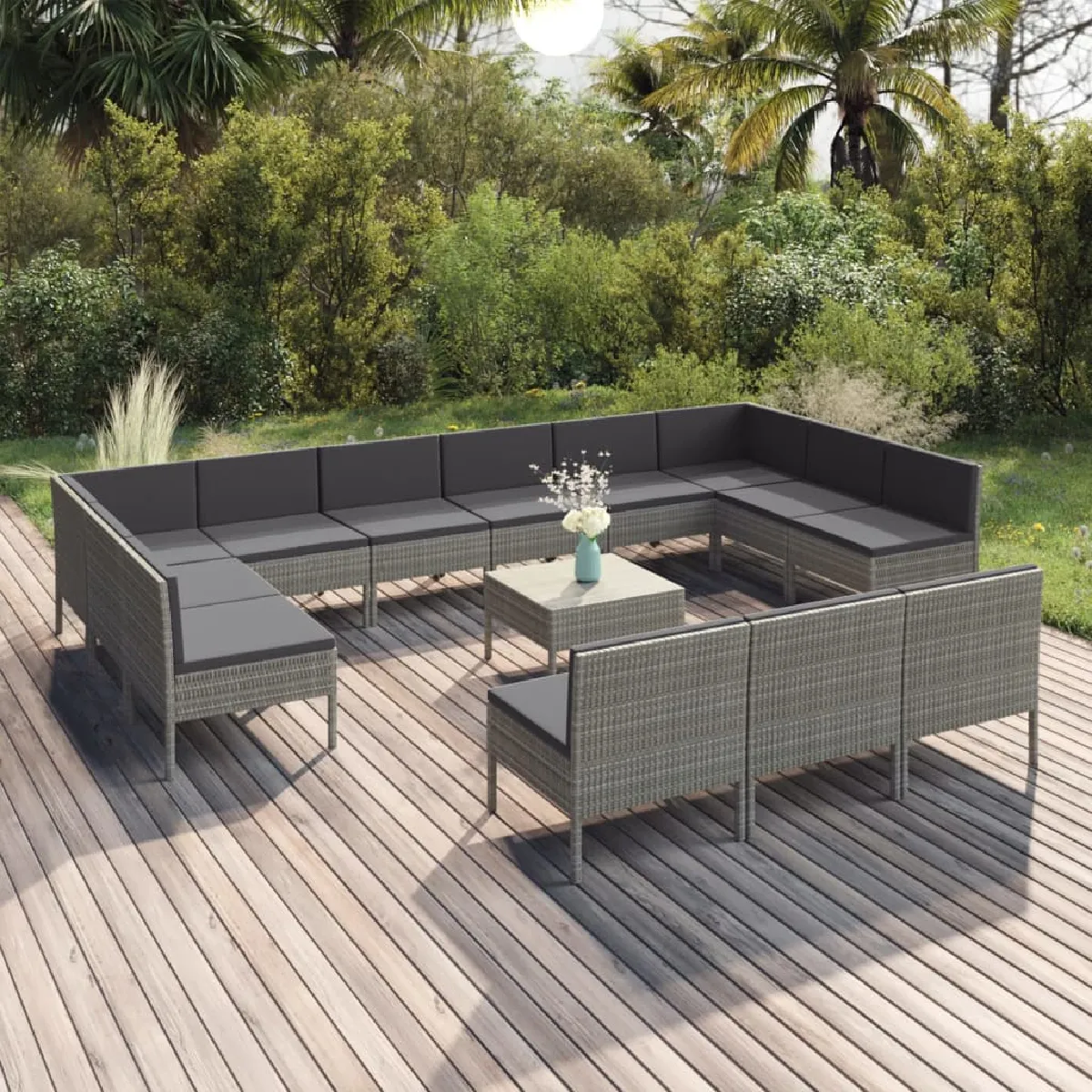 vidaXL Salon de jardin 14 pcs - Gris