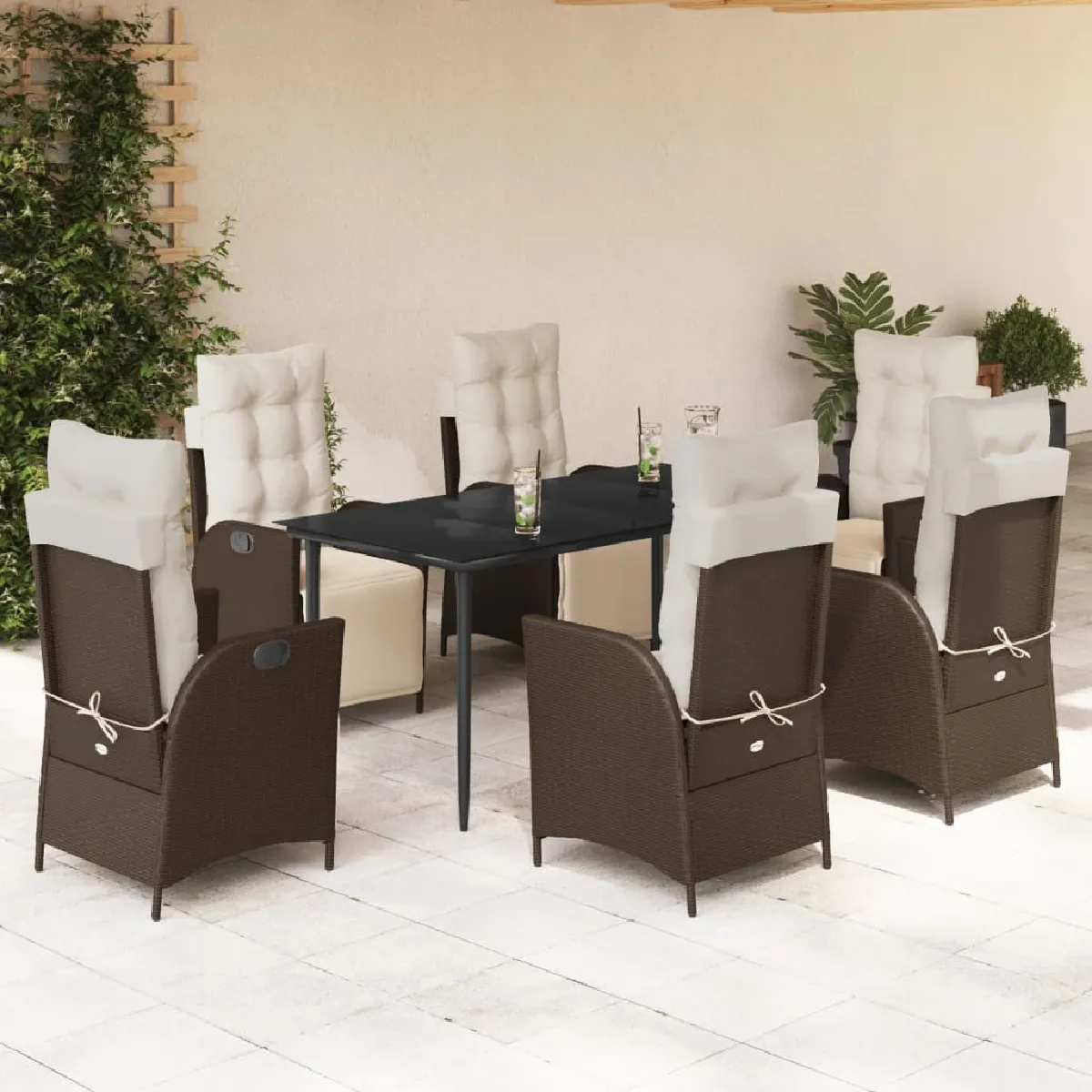 vidaXL Ensemble à manger de jardin et coussins 7 pcs rotin - vue 4
