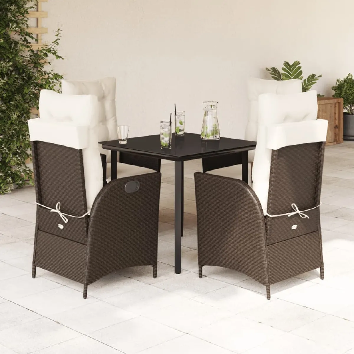 Vidaxl Marron Ensemble À Manger De Jardin 5 Pcs