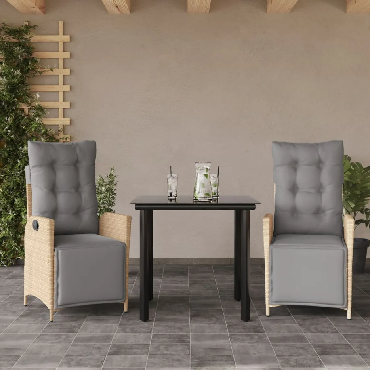 Vidaxl Beige Ensemble À Manger De Jardin Avec Coussins