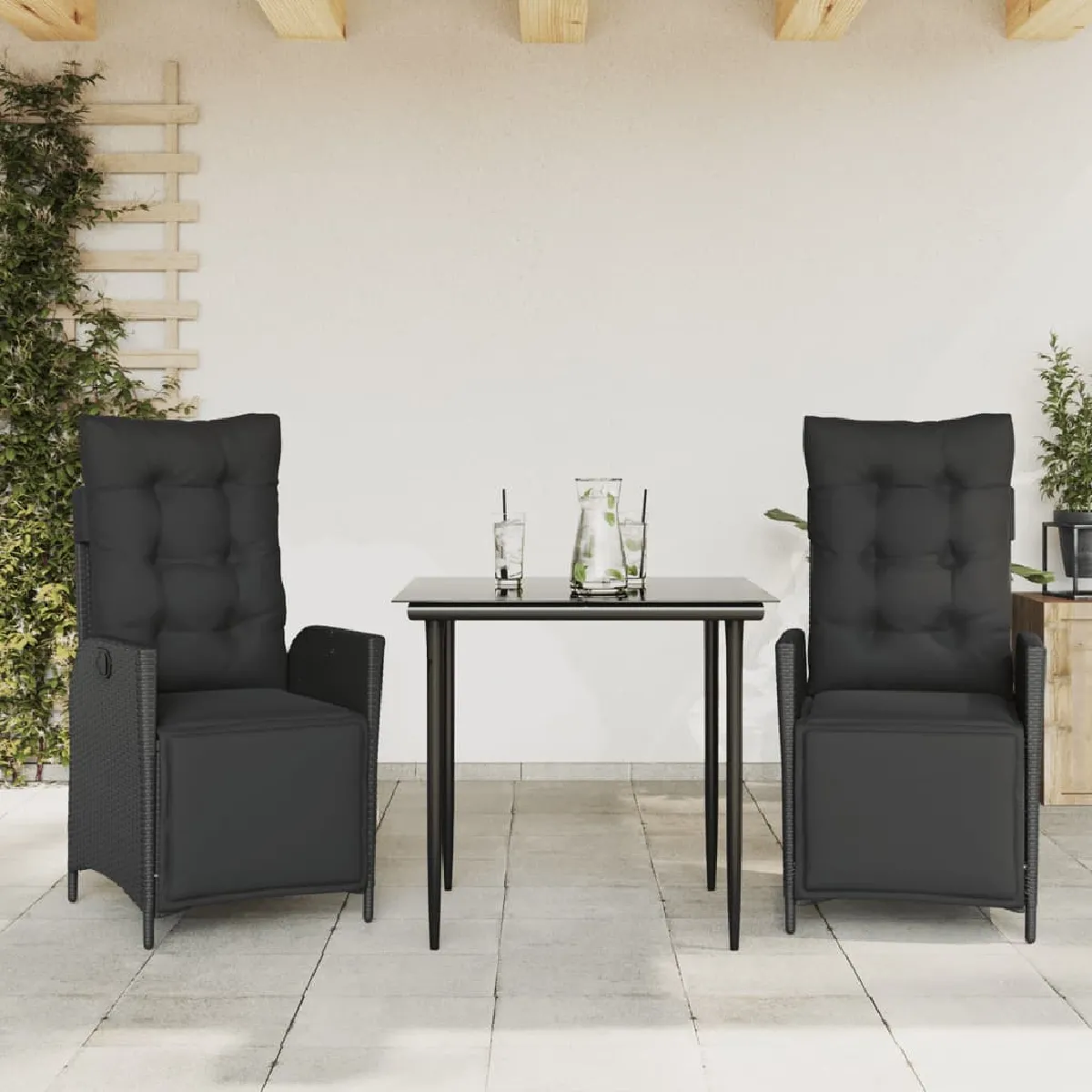 vidaXL Ensemble à manger de jardin avec coussins 3 pcs - Noir