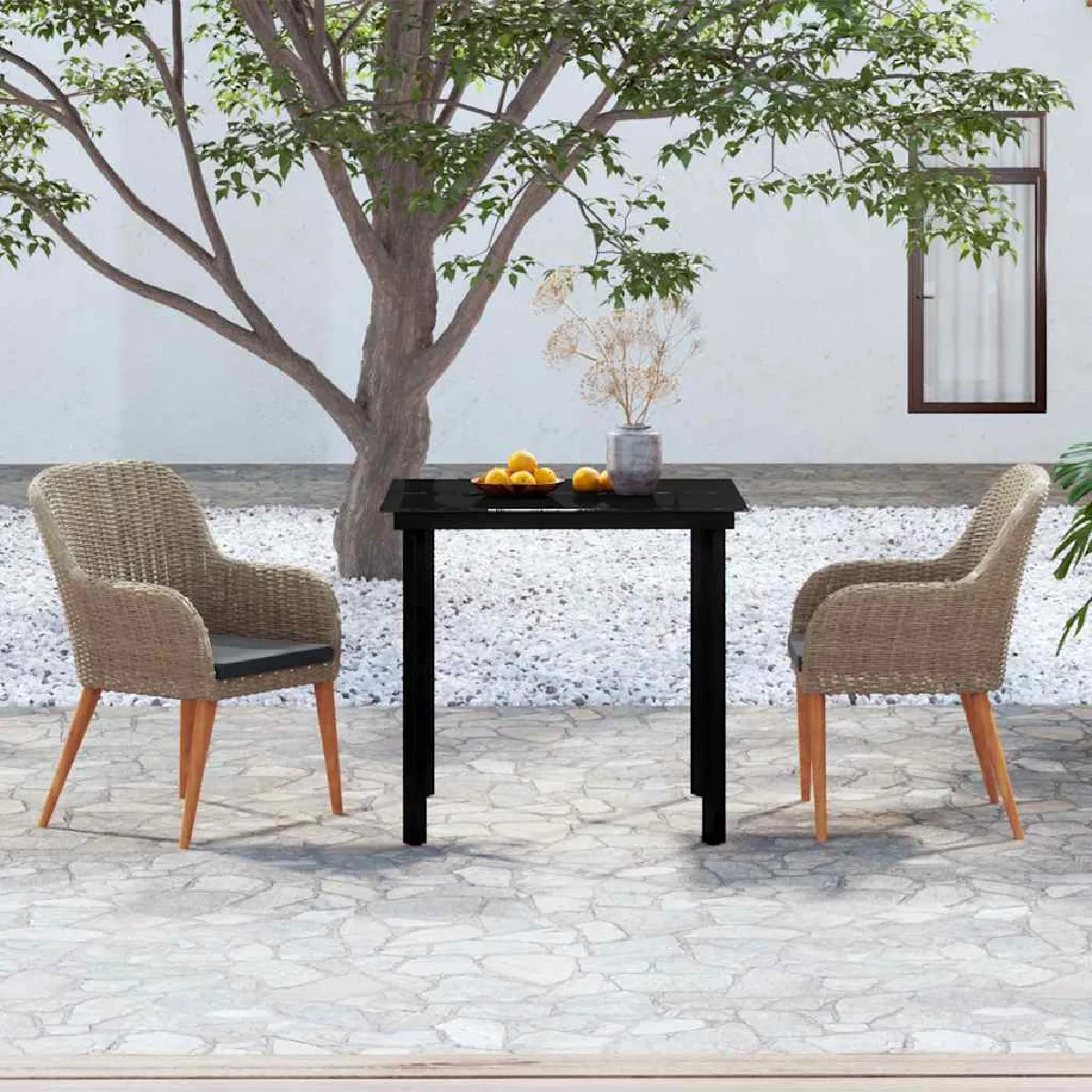 Vidaxl Marron Ensemble De Salle À Manger De Jardin 3 Pcs