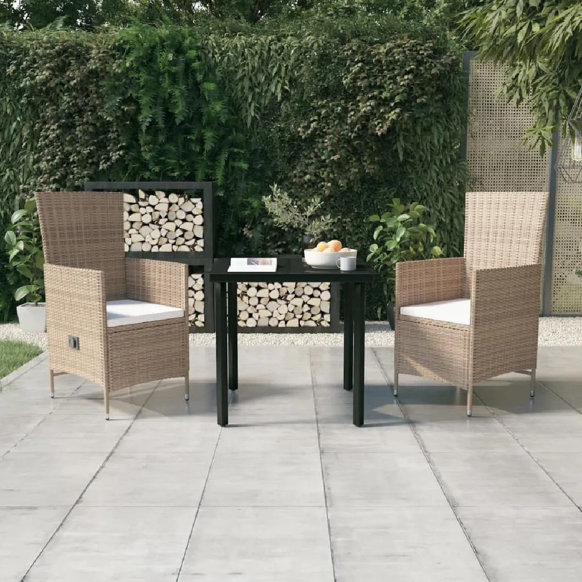 Vidaxl Beige Ensemble À Manger De Jardin 3 Pcs